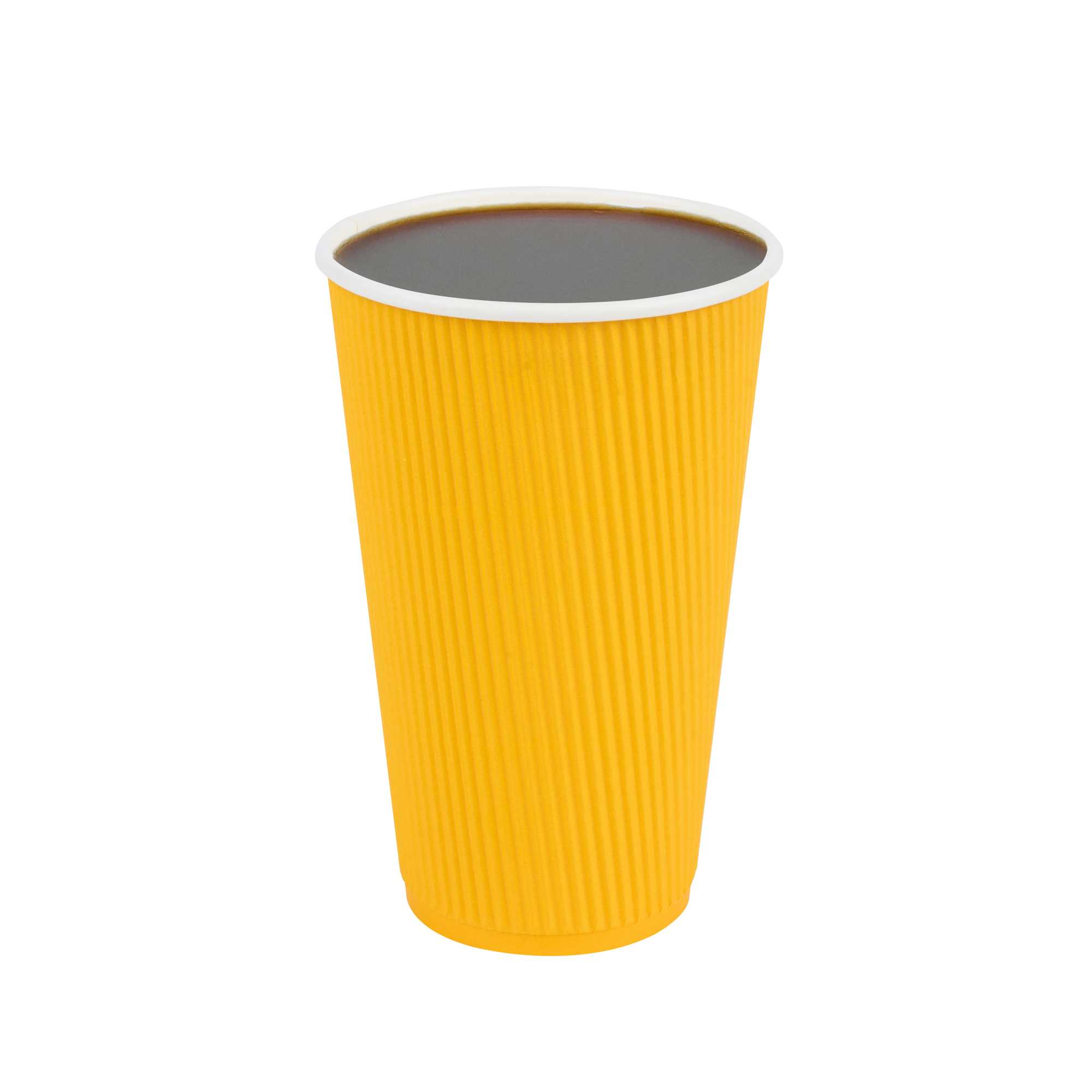 16 oz Yellow Paper Coffee Cup - Ripple Wall - 3 1/2" x 3 1/2" x 5 1/2" - 25 count box