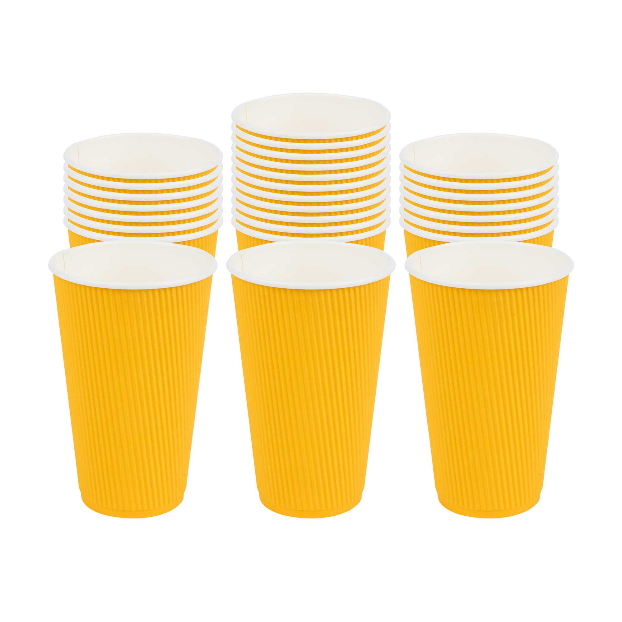 16 oz Yellow Paper Coffee Cup - Ripple Wall - 3 1/2" x 3 1/2" x 5 1/2" - 25 count box