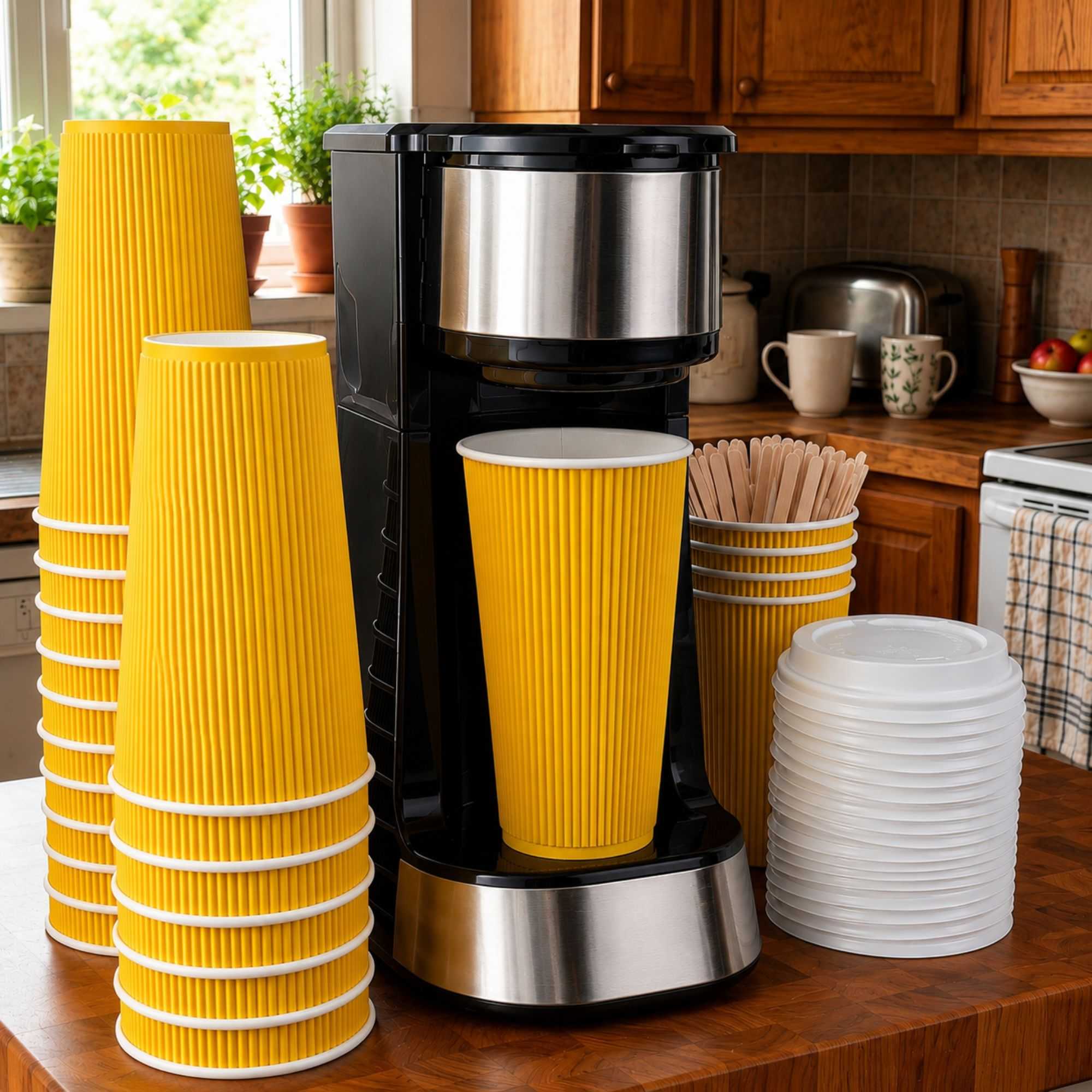 Restpresso 16 oz Yellow Paper Coffee Cup - Ripple Wall - 3 1/2" x 3 1/2" x 5 1/2" - 25 count box
