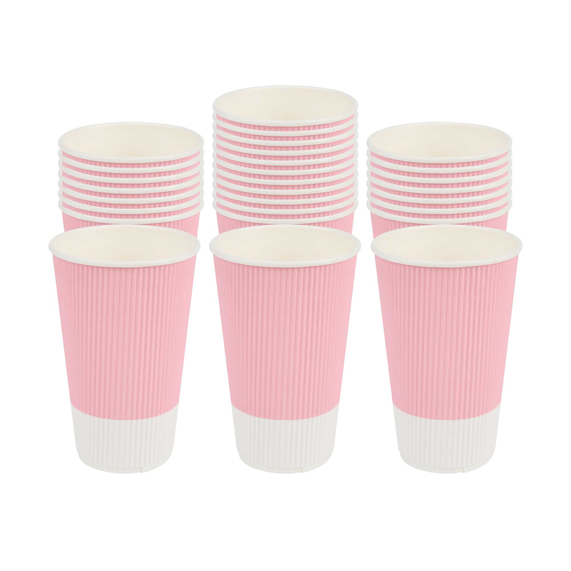 16 oz Light Pink Paper Coffee Cup - Ripple Wall - 3 1/2" x 3 1/2" x 5 1/2" - 25 count box