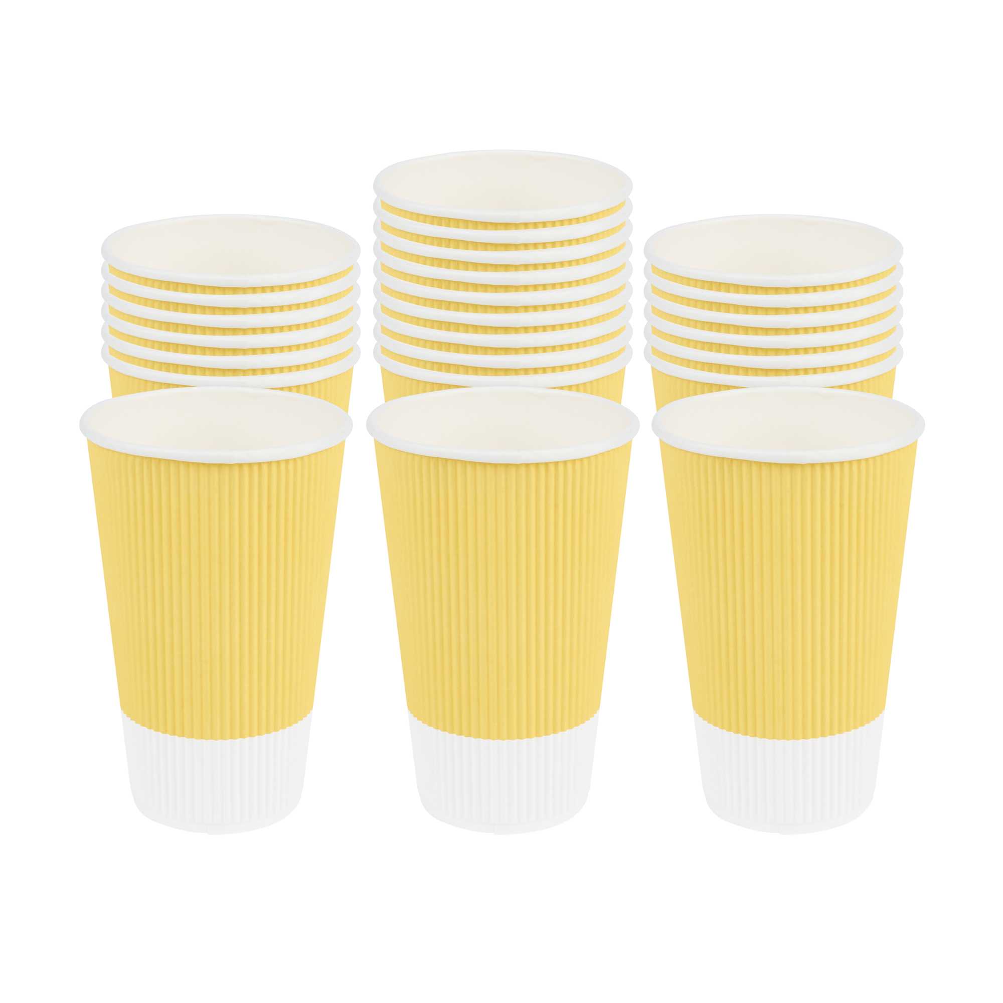 16 oz Light Yellow Paper Coffee Cup - Ripple Wall - 3 1/2" x 3 1/2" x 5 1/2" - 25 count box