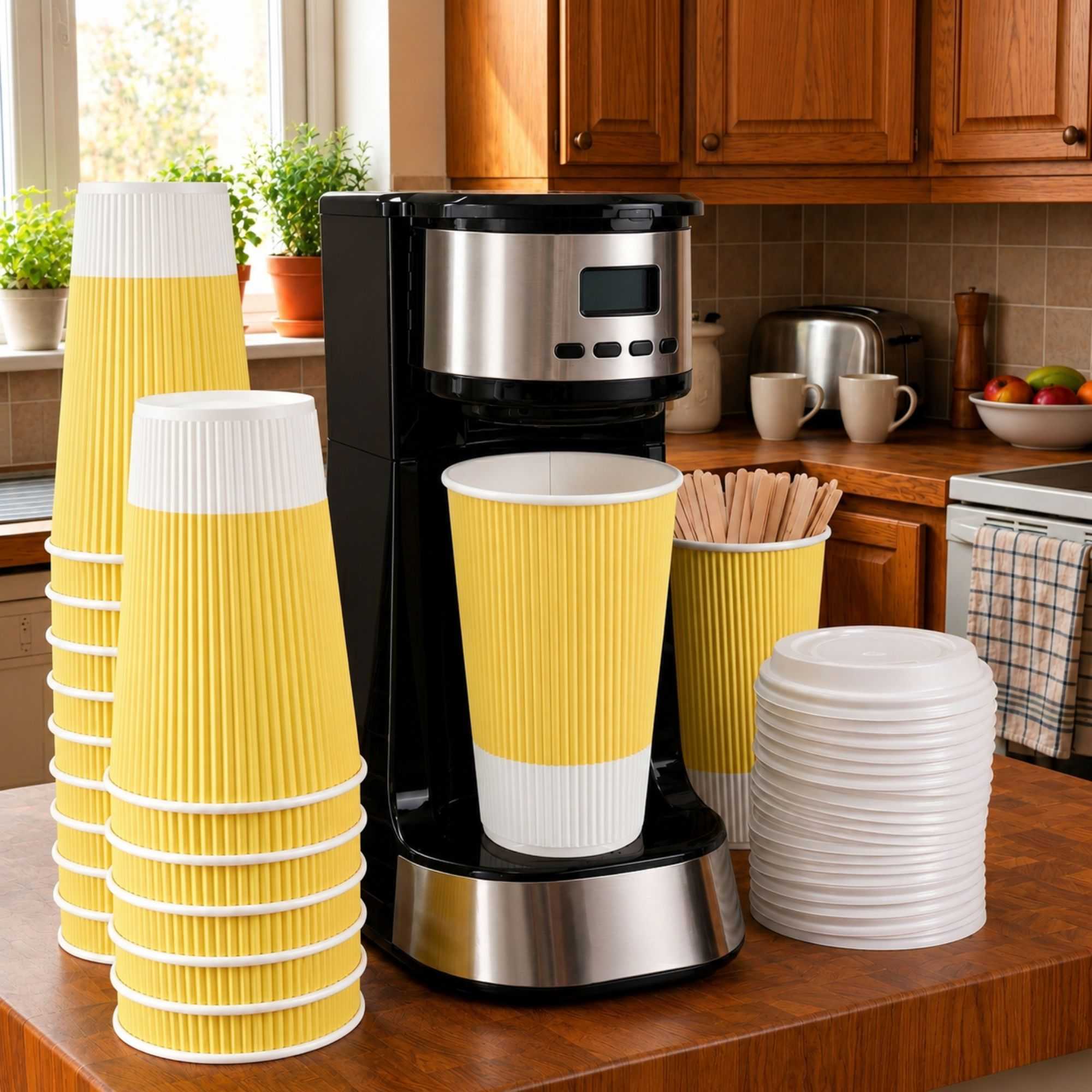 Restpresso 16 oz Light Yellow Paper Coffee Cup - Ripple Wall - 3 1/2" x 3 1/2" x 5 1/2" - 500 count box