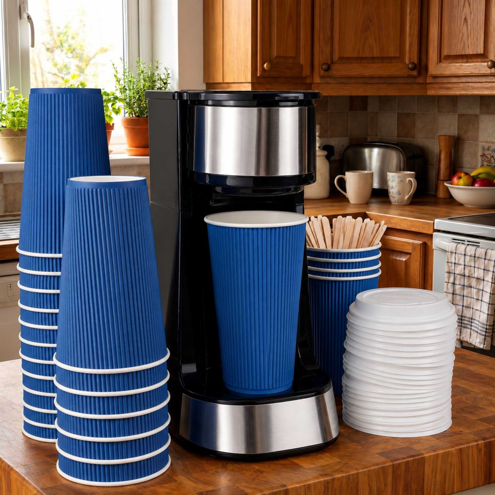 Restpresso 16 oz Midnight Blue Paper Coffee Cup - Ripple Wall - 3 1/2" x 3 1/2" x 5 1/2" - 25 count box