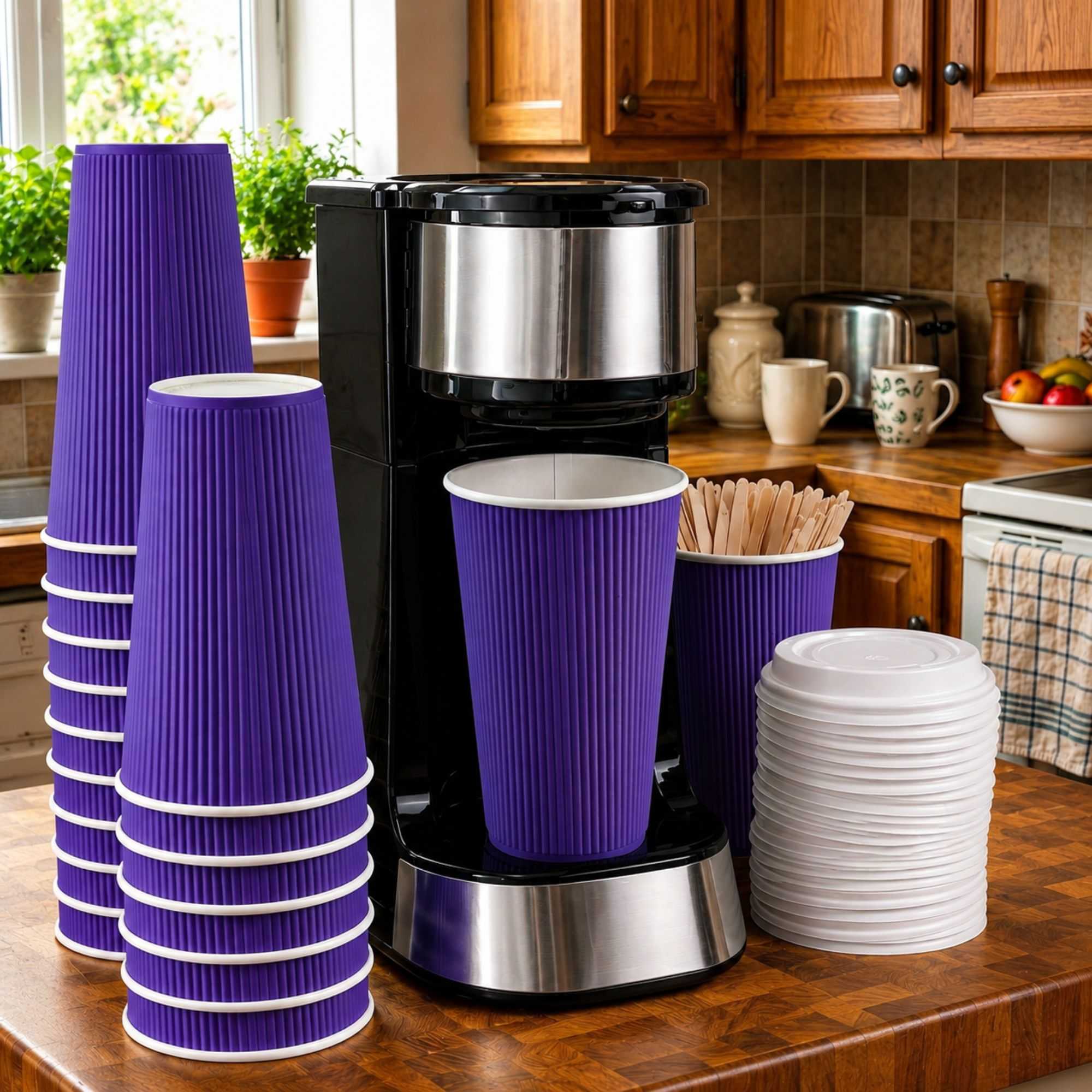 Restpresso 16 oz Royal Purple Paper Coffee Cup - Ripple Wall - 3 1/2" x 3 1/2" x 5 1/2" - 500 count box