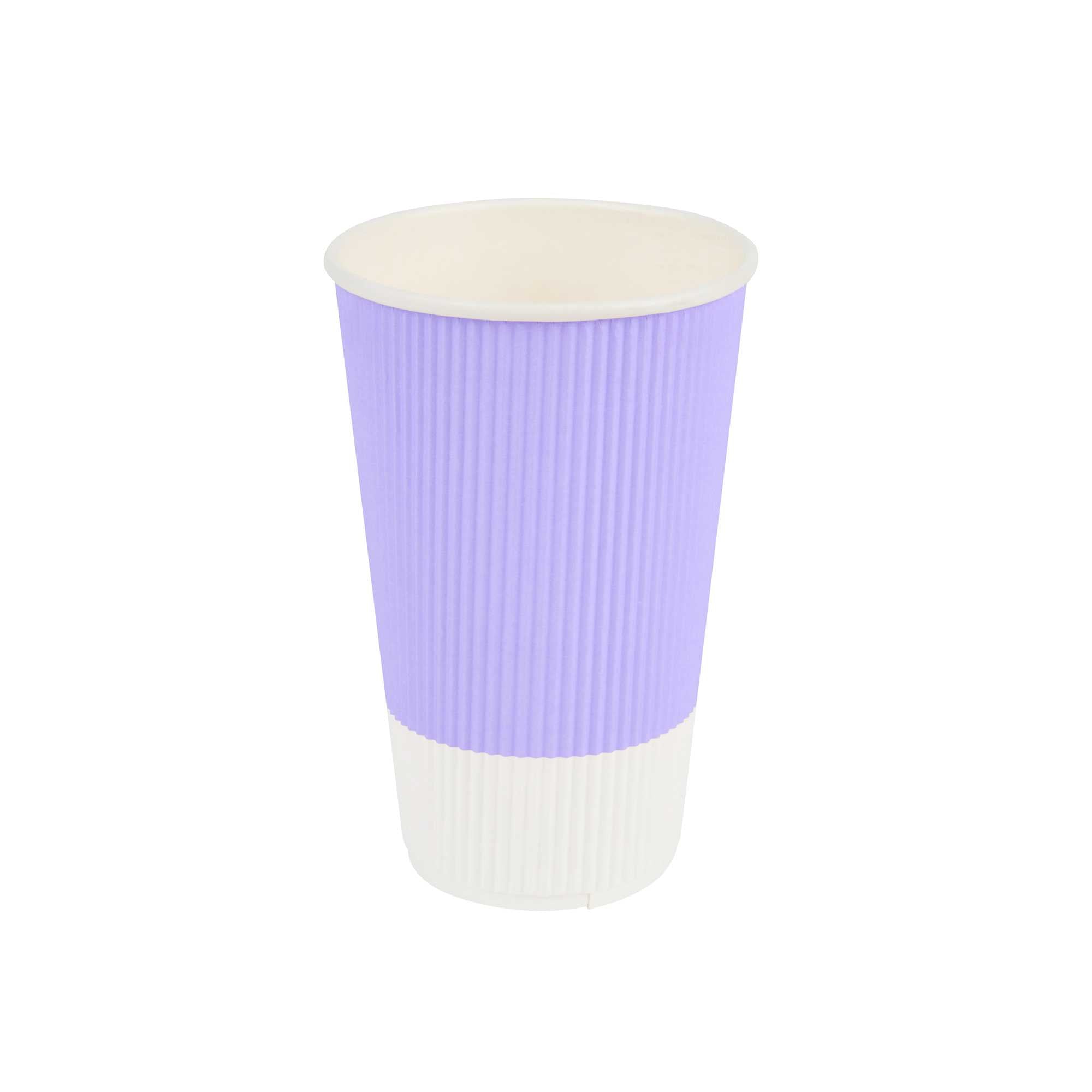 16 oz Light Purple Paper Coffee Cup - Ripple Wall - 3 1/2" x 3 1/2" x 5 1/2" - 25 count box