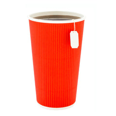 16 oz Red Paper Coffee Cup - Ripple Wall - 3 1/2