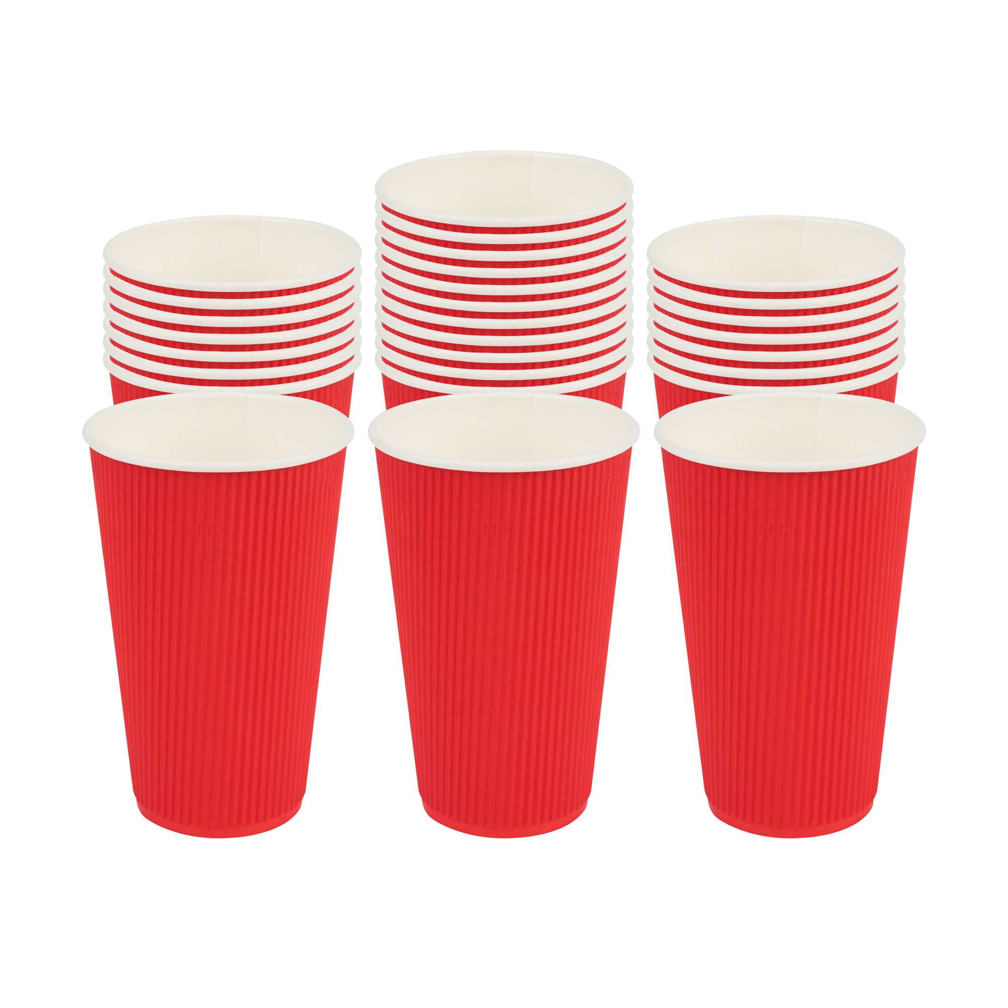 16 oz Red Paper Coffee Cup - Ripple Wall - 3 1/2" x 3 1/2" x 5 1/2" - 25 count box
