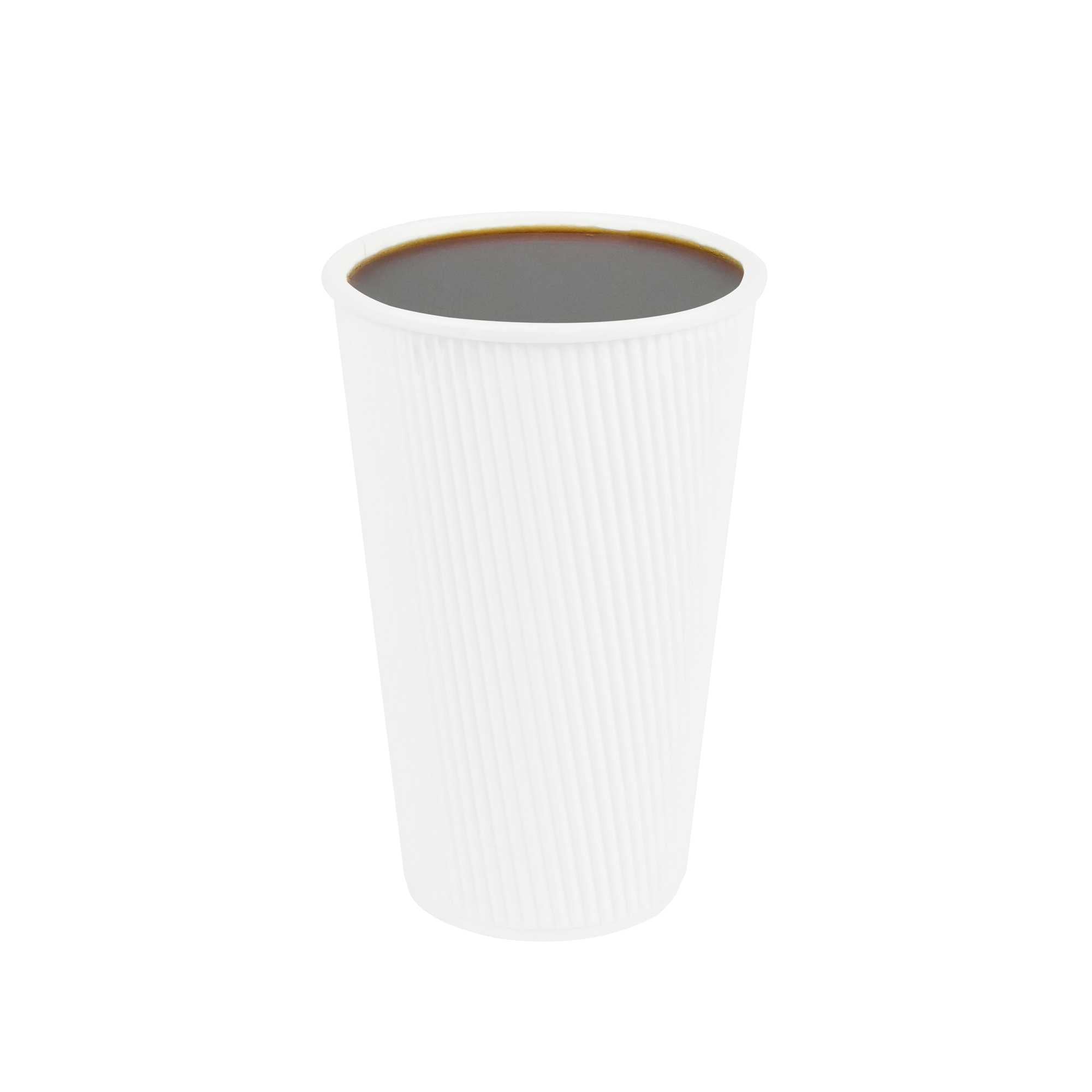 16 oz White Paper Coffee Cup - Ripple Wall - 3 1/2" x 3 1/2" x 5 1/2" - 25 count box