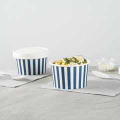 Coppetta 12 oz Round Blue and White Stripe Paper To Go Cup - 4