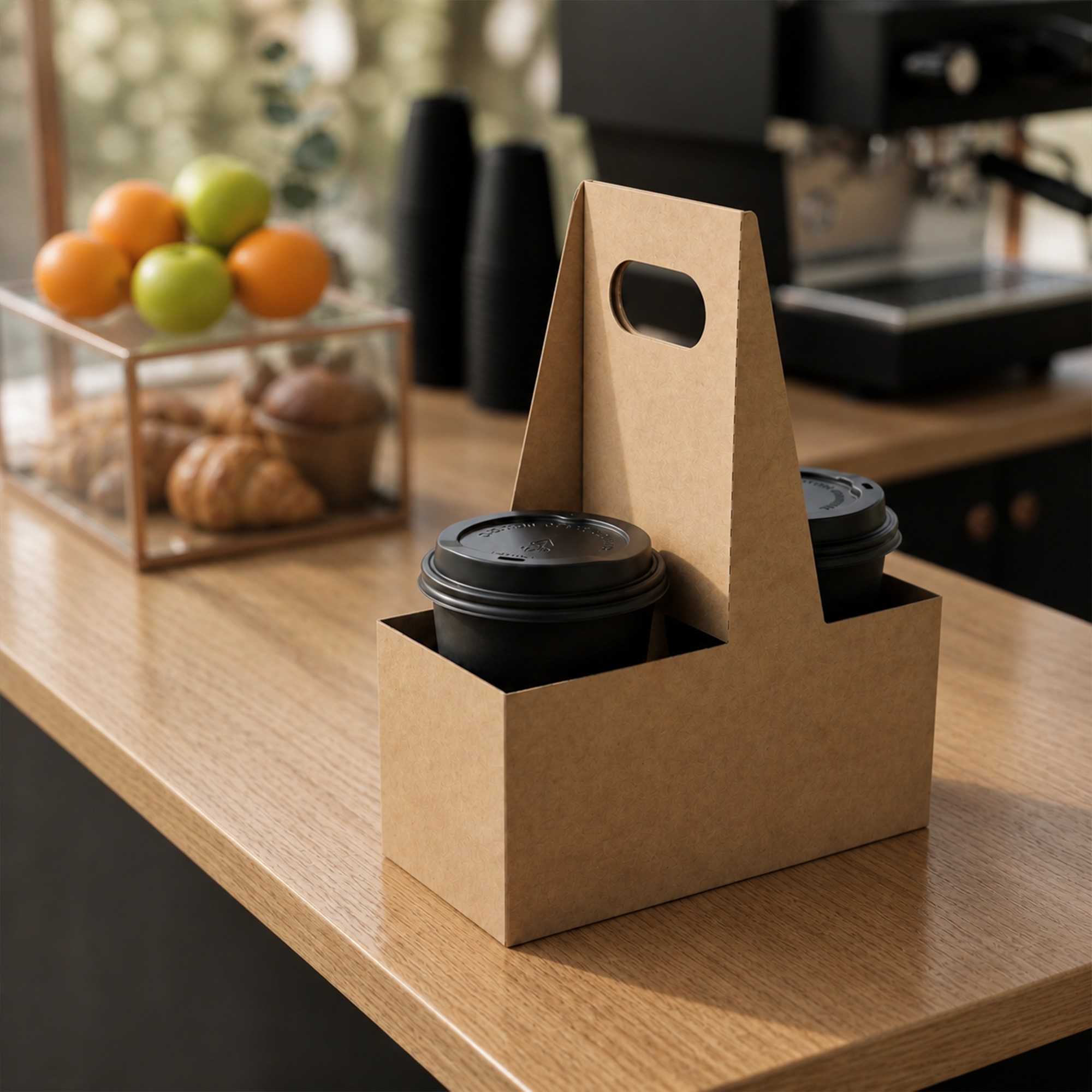 Restpresso Kraft Paper Altalena Drink Carrier - Fits 2 Cups - 7 1/4" x 3 1/2" x 9 1/4" - 400 count box