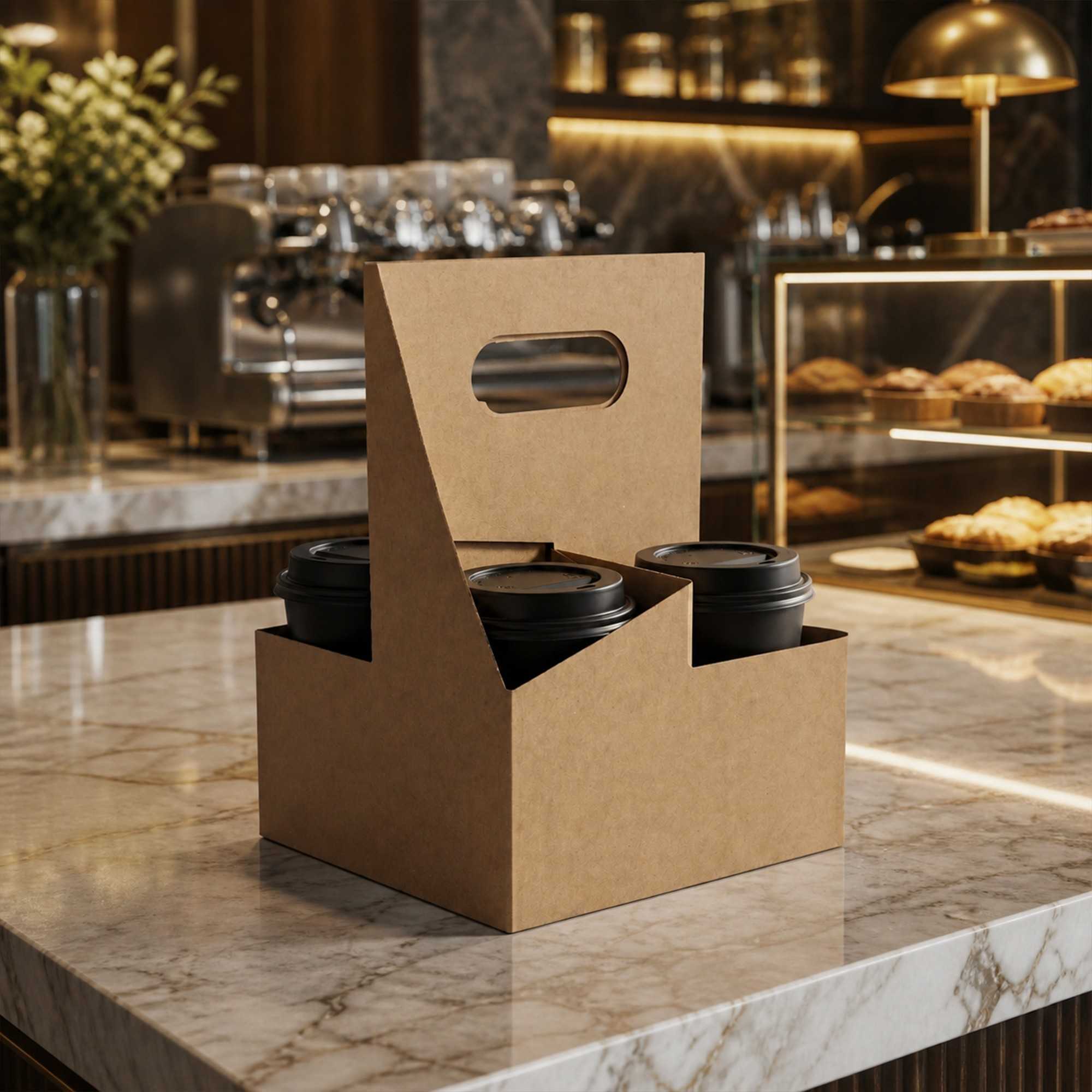 Restpresso Kraft Paper Altalena Drink Carrier - Fits 4 Cups - 7 1/4" x 7 1/4" x 9 1/4" - 100 count box