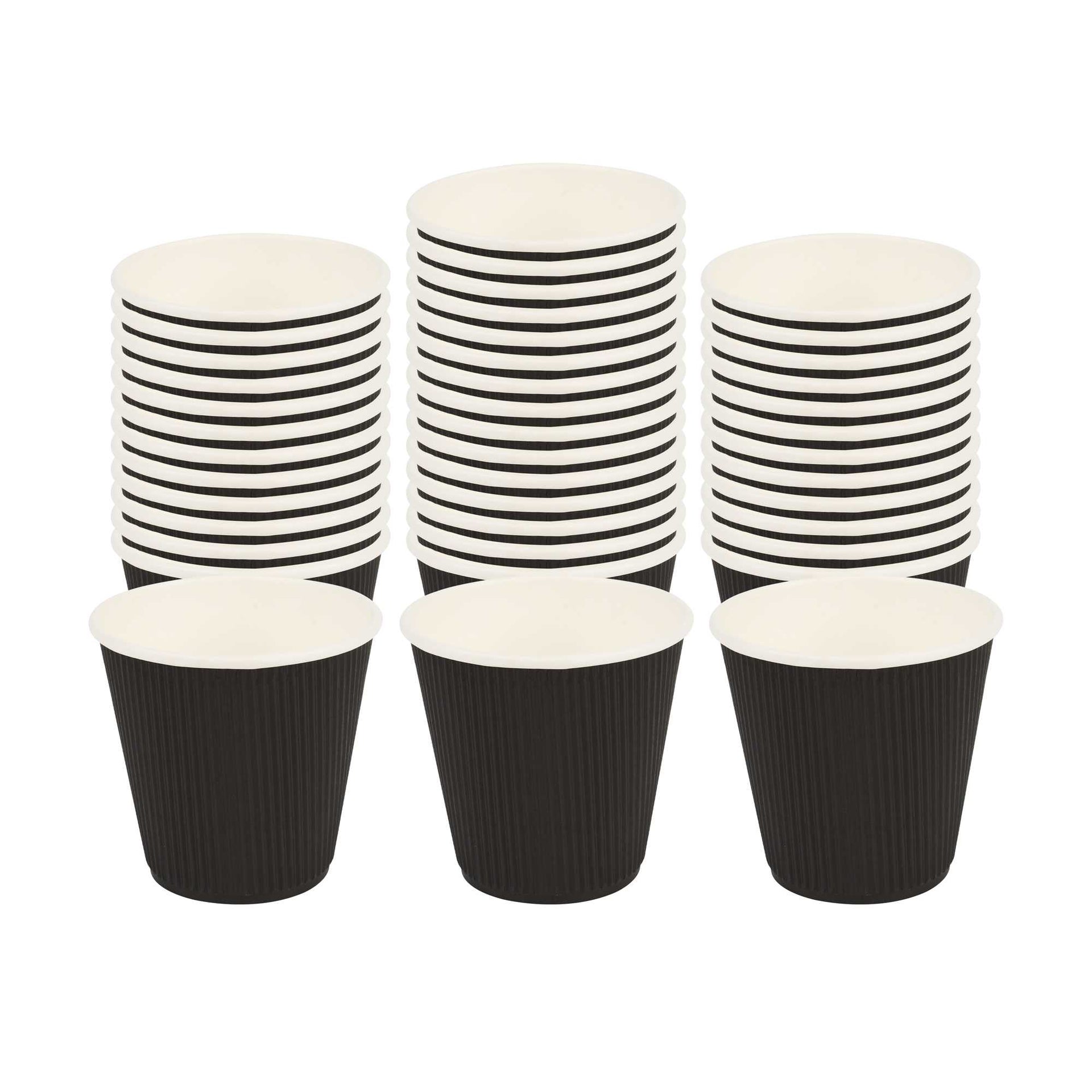 Restpresso 8 oz Round Black Paper Coffee Cup - Ripple Wall - 3 1/2" x 3 1/2" x 3 1/4" - 500 count box