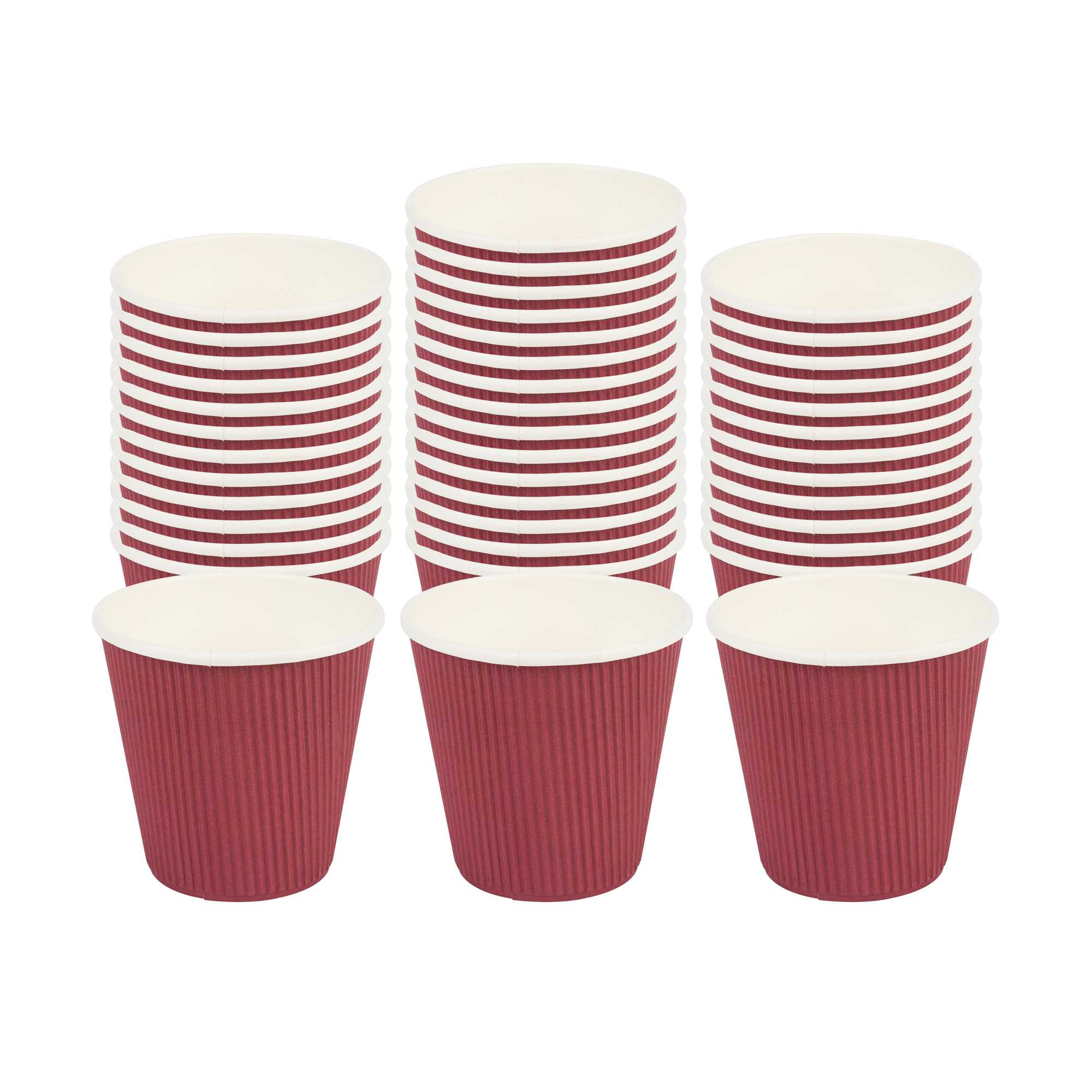 8 oz Crimson Paper Coffee Cup - Ripple Wall - 3 1/2" x 3 1/2" x 3 1/4" - 25 count box