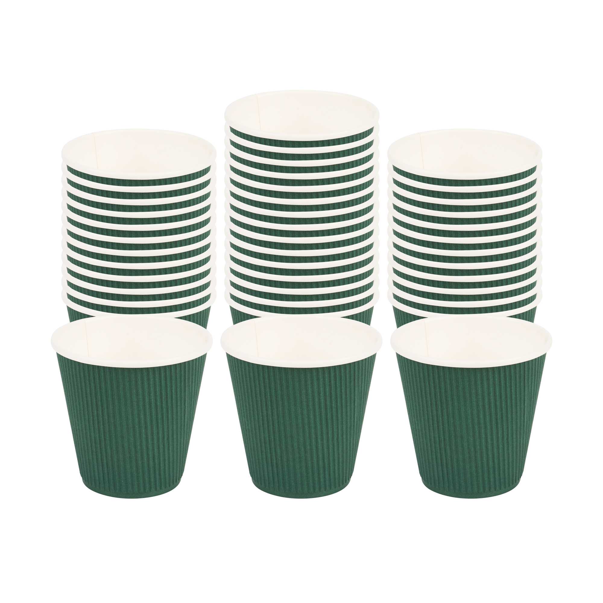 8 oz Forest Green Paper Coffee Cup - Ripple Wall - 3 1/2" x 3 1/2" x 3 1/4" - 25 count box