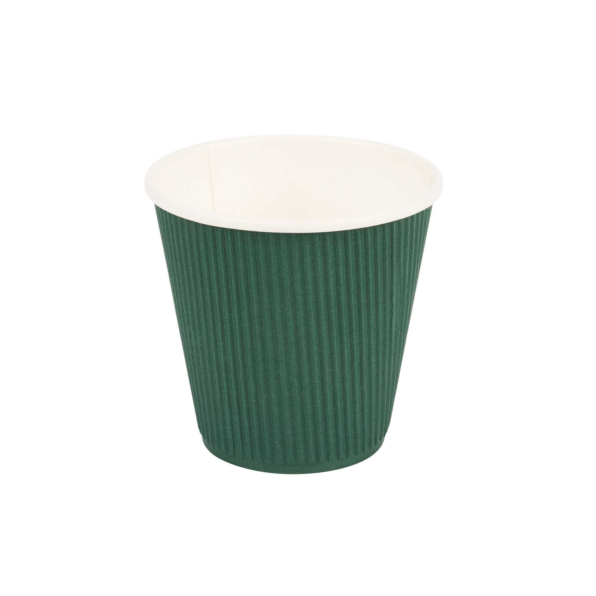 8 oz Forest Green Paper Coffee Cup - Ripple Wall - 3 1/2" x 3 1/2" x 3 1/4" - 25 count box