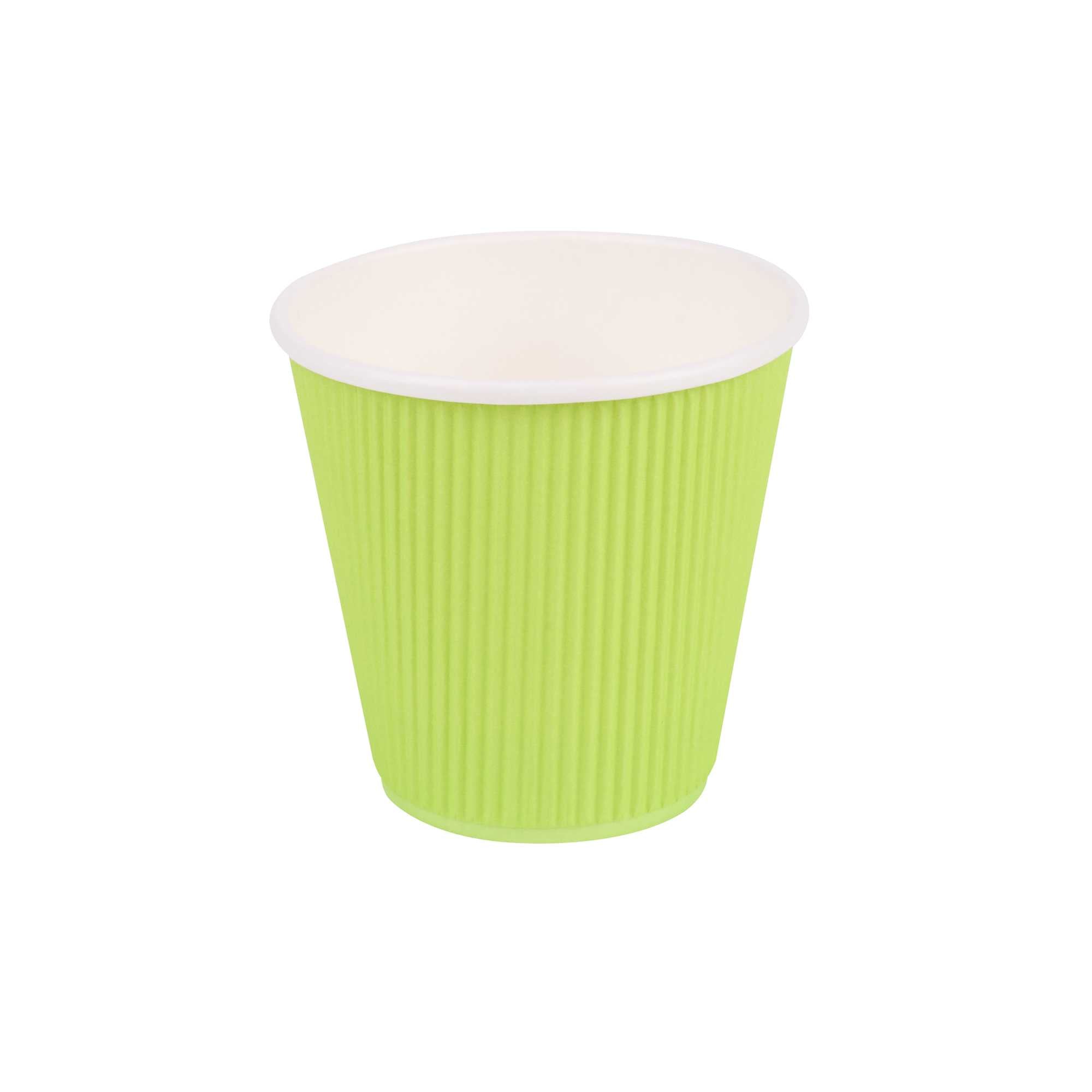 8 oz Eco Green Paper Coffee Cup - Ripple Wall - 3 1/2" x 3 1/2" x 3 1/4" - 25 count box