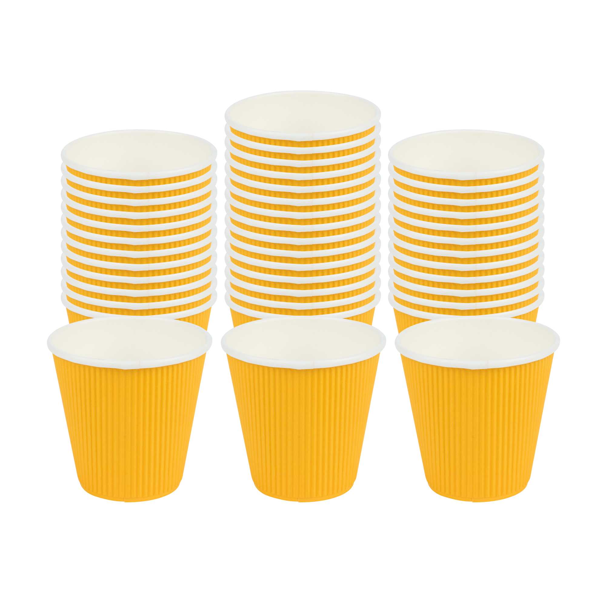 8 oz Yellow Paper Coffee Cup - Ripple Wall - 3 1/2" x 3 1/2" x 3 1/4" - 25 count box