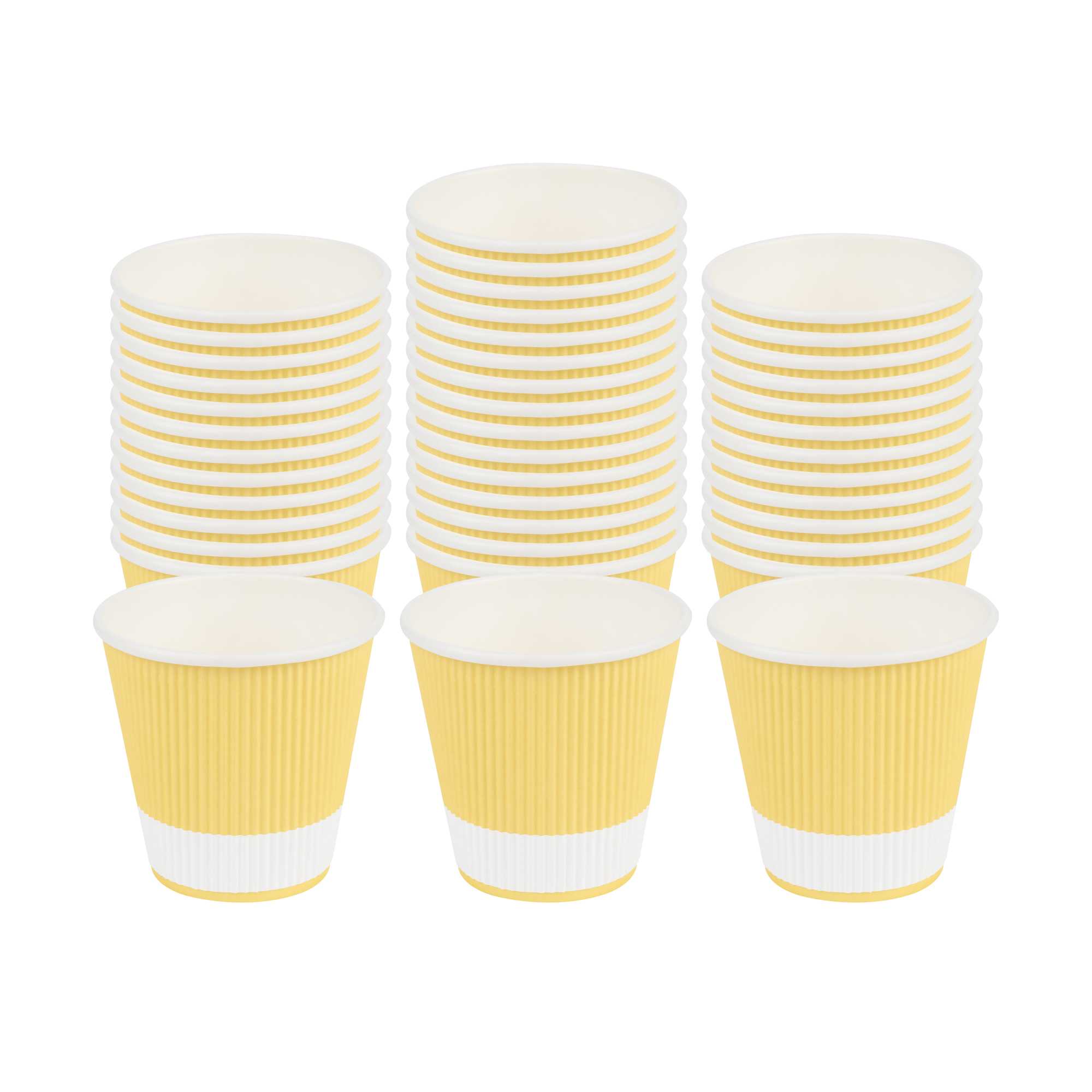 8 oz Light Yellow Paper Coffee Cup - Ripple Wall - 3 1/2" x 3 1/2" x 3 1/4" - 25 count box