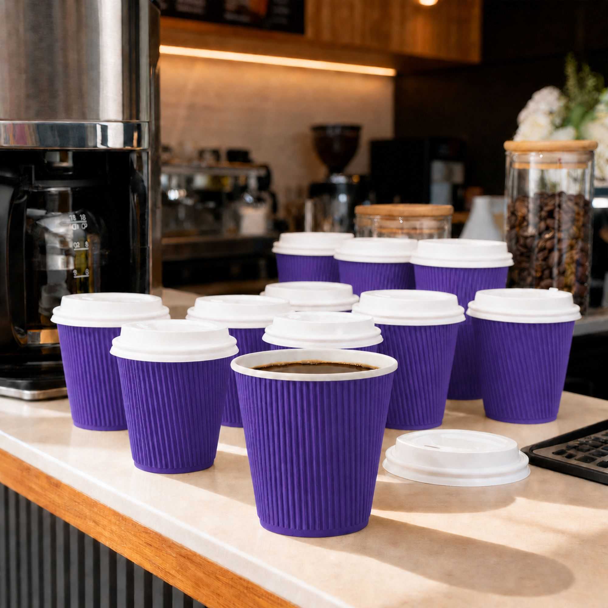 Restpresso 8 oz Royal Purple Paper Coffee Cup - Ripple Wall - 3 1/2" x 3 1/2" x 3 1/4" - 500 count box