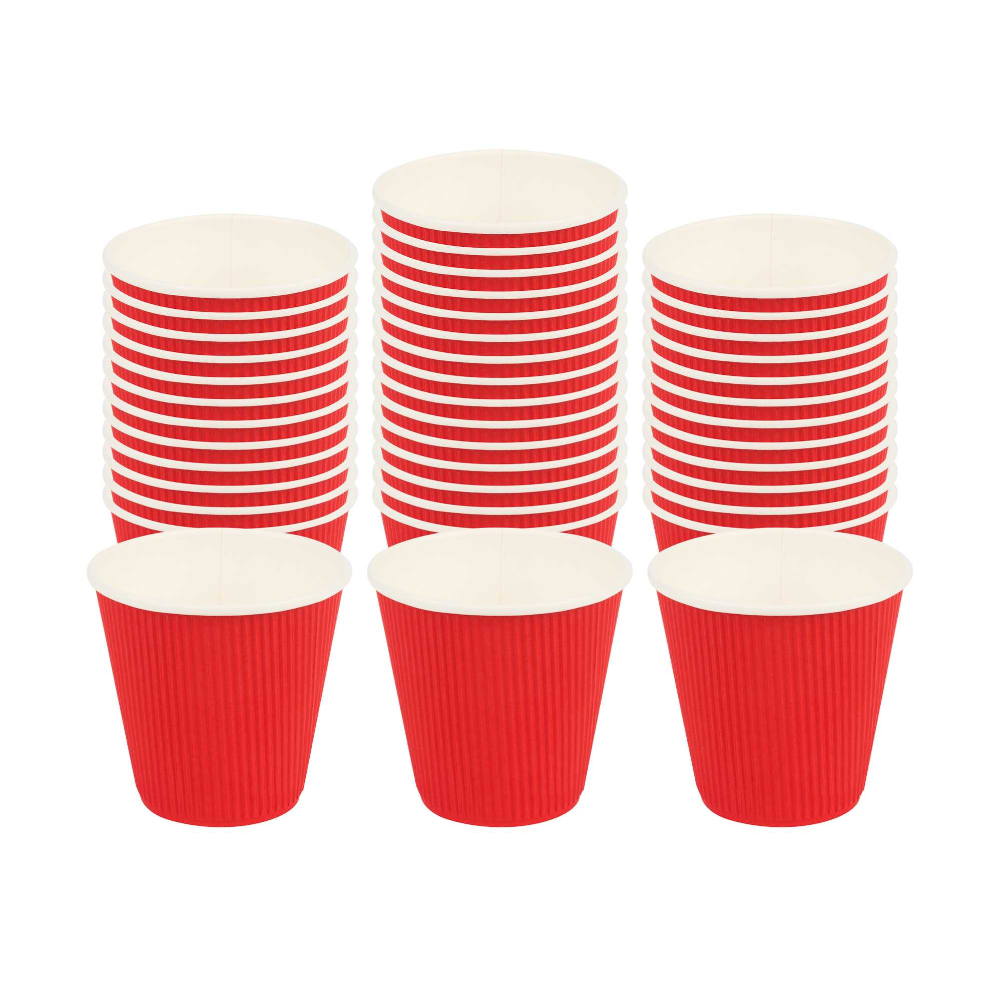 8 oz Red Paper Coffee Cup - Ripple Wall - 3 1/2" x 3 1/2" x 3 1/2" - 25 count box