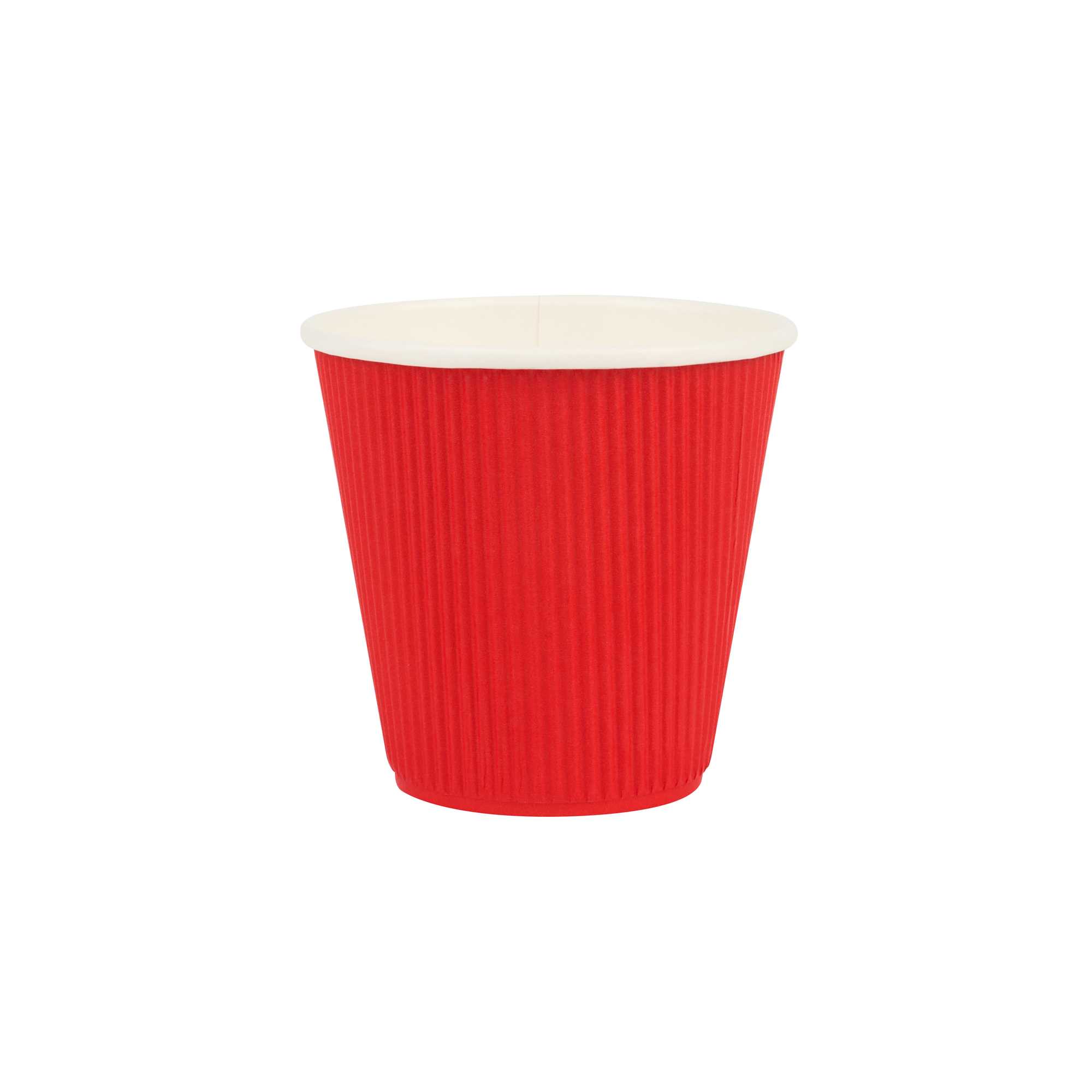 8 oz Red Paper Coffee Cup - Ripple Wall - 3 1/2" x 3 1/2" x 3 1/2" - 25 count box