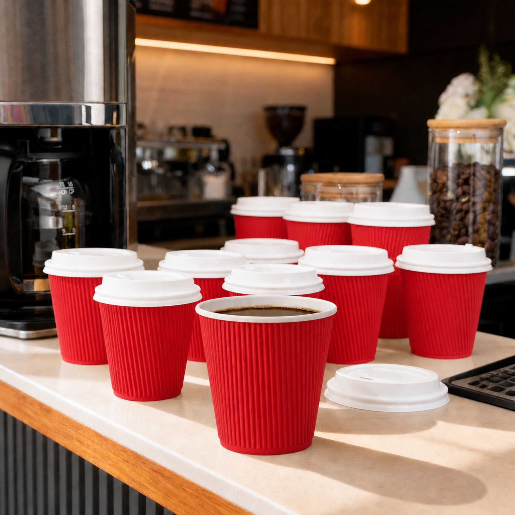 Restpresso 8 oz Red Paper Coffee Cup - Ripple Wall - 3 1/2" x 3 1/2" x 3 1/4" - 500 count box