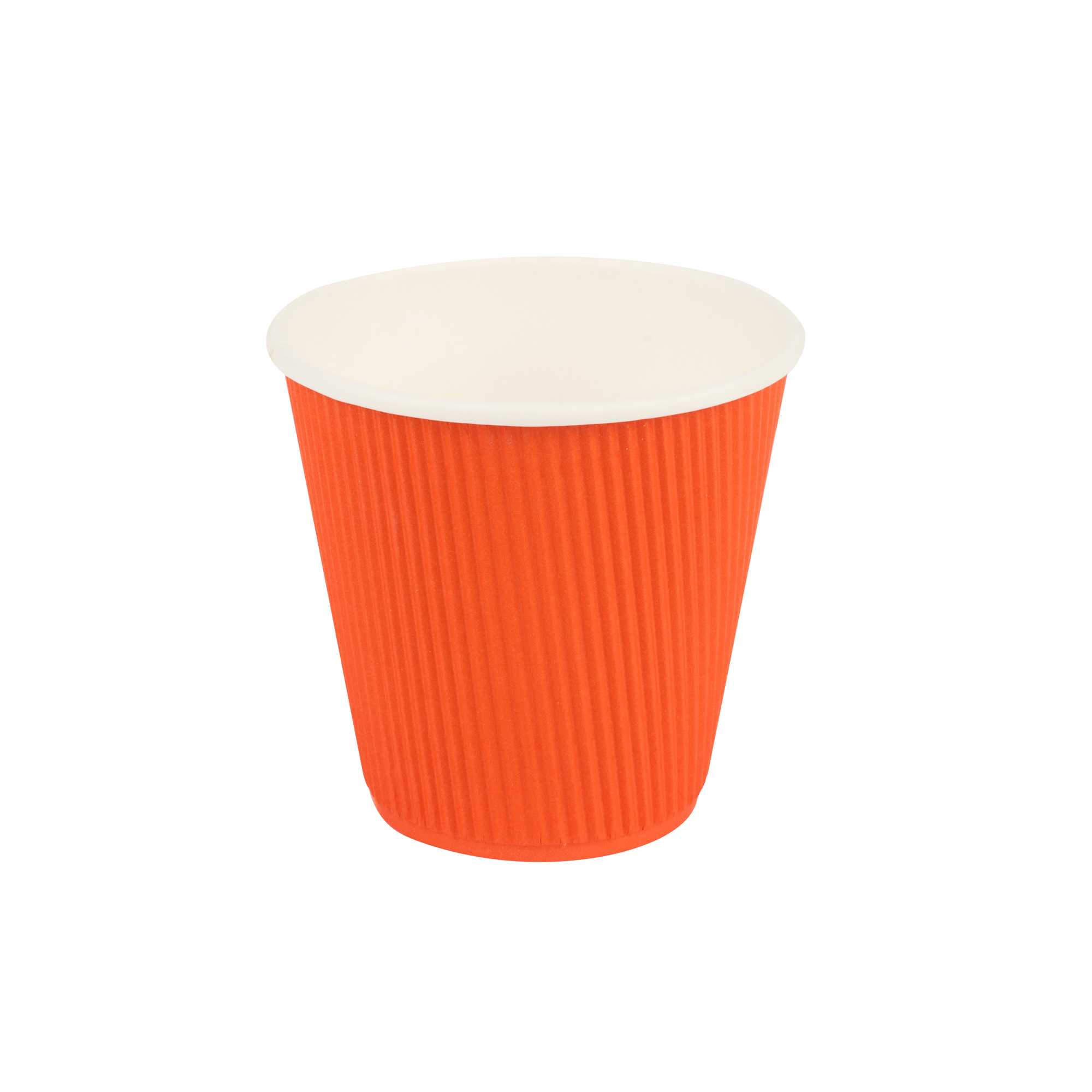8 oz Tangerine Orange Paper Coffee Cup - Ripple Wall - 3 1/2" x 3 1/2" x 3 1/4" - 25 count box