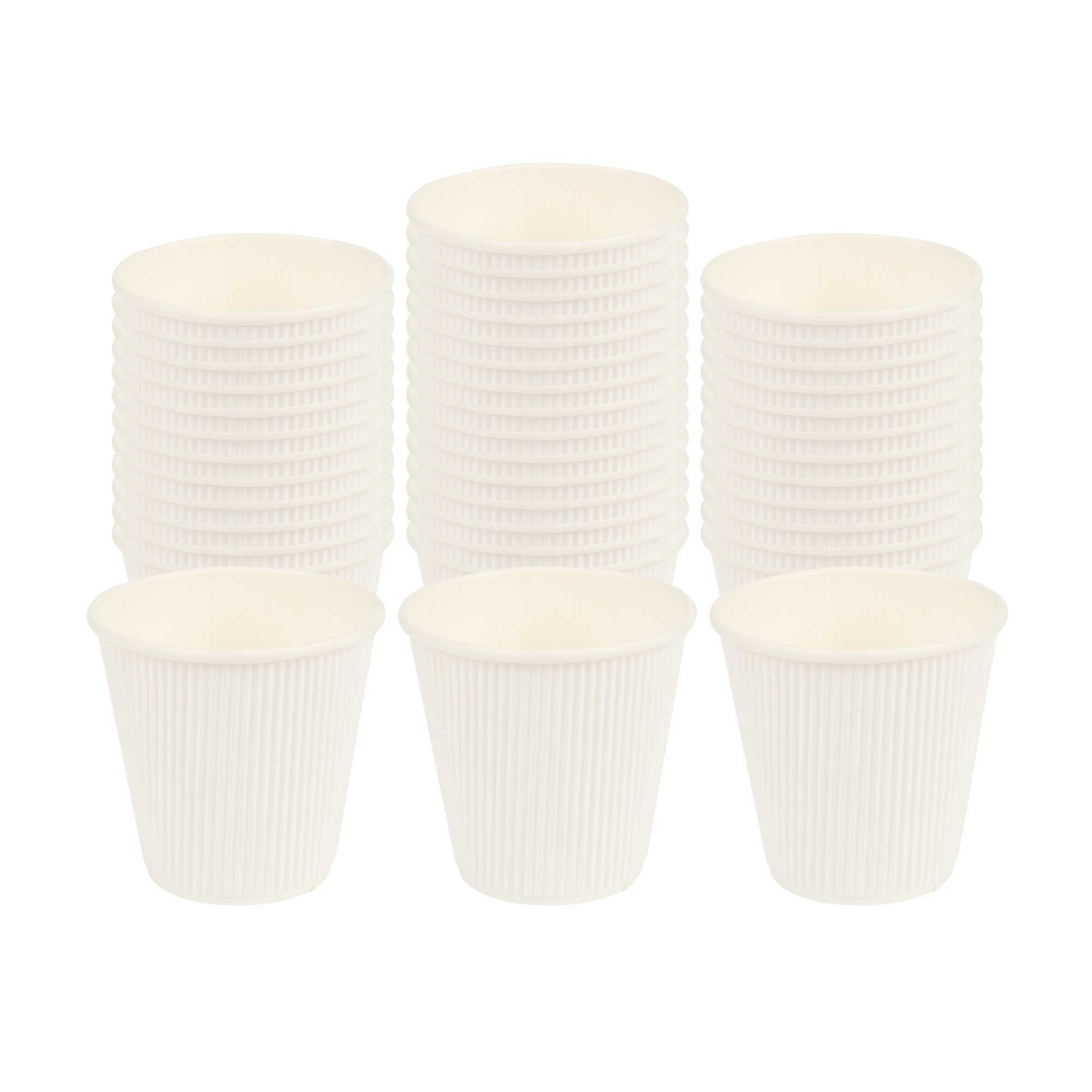 8 oz White Paper Coffee Cup - Ripple Wall - 3 1/2" x 3 1/2" x 3 1/4" - 25 count box