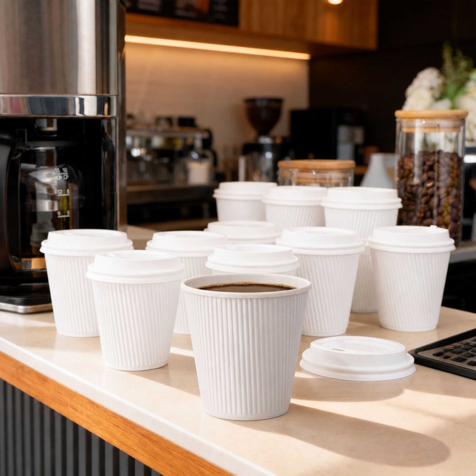 Restpresso 8 oz White Paper Coffee Cup - Ripple Wall - 3 1/2" x 3 1/2" x 3 1/4" - 500 count box