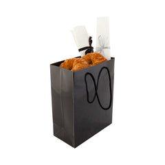 Rectangle Black Paper Large Shopping and Take Out Bag - Glossy, Rope Handles - 9 1/2
