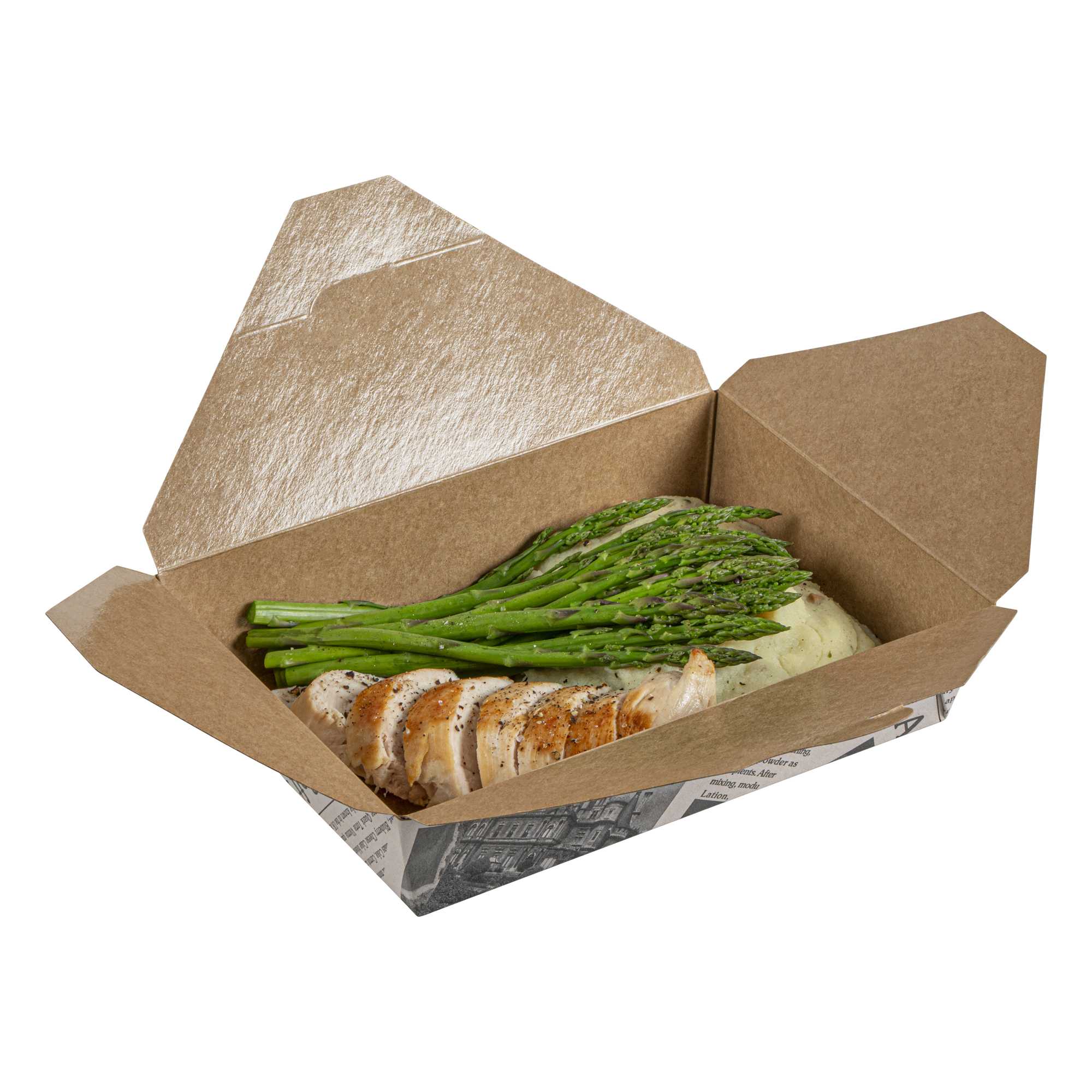 Bio Tek 49 oz Rectangle Newsprint Paper #2 Bio Box Take Out Container - 8 1/2" x 6 1/4" x 2" - 200 count box