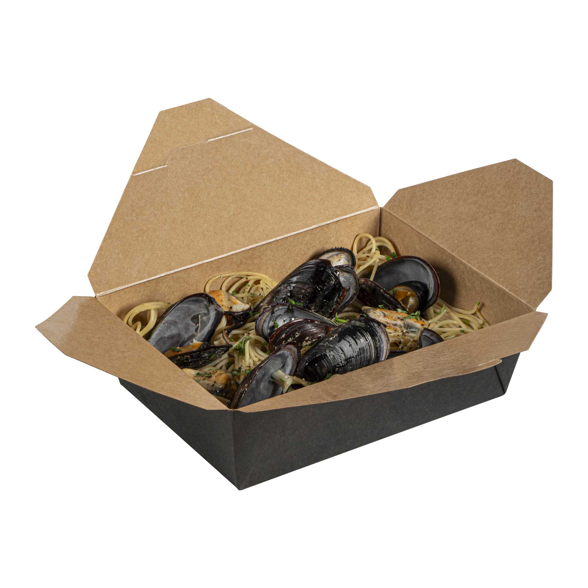 Bio Tek 71 oz Rectangle Black Paper #3 Bio Box Take Out Container - 8 1/2" x 6 1/4" x 2 1/2" - 200 count box