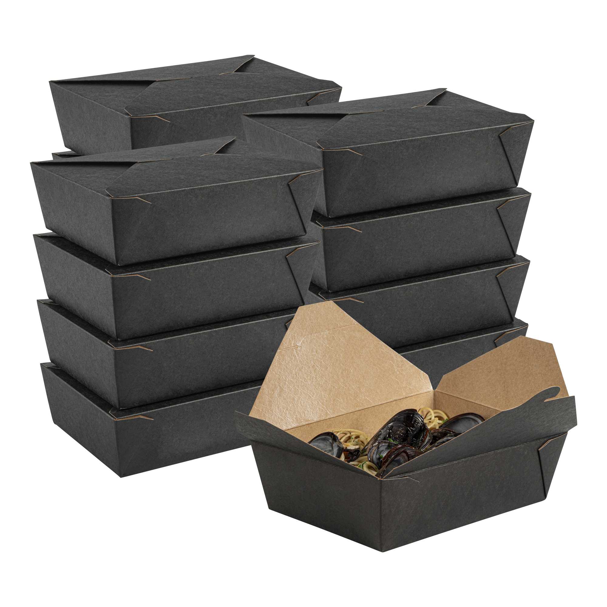Bio Tek 71 oz Rectangle Black Paper #3 Bio Box Take Out Container - 8 1/2" x 6 1/4" x 2 1/2" - 200 count box