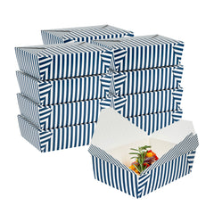Bio Tek 71 oz Rectangle Blue and White Stripe Paper #3 Bio Box Take Out Container - 8 1/2