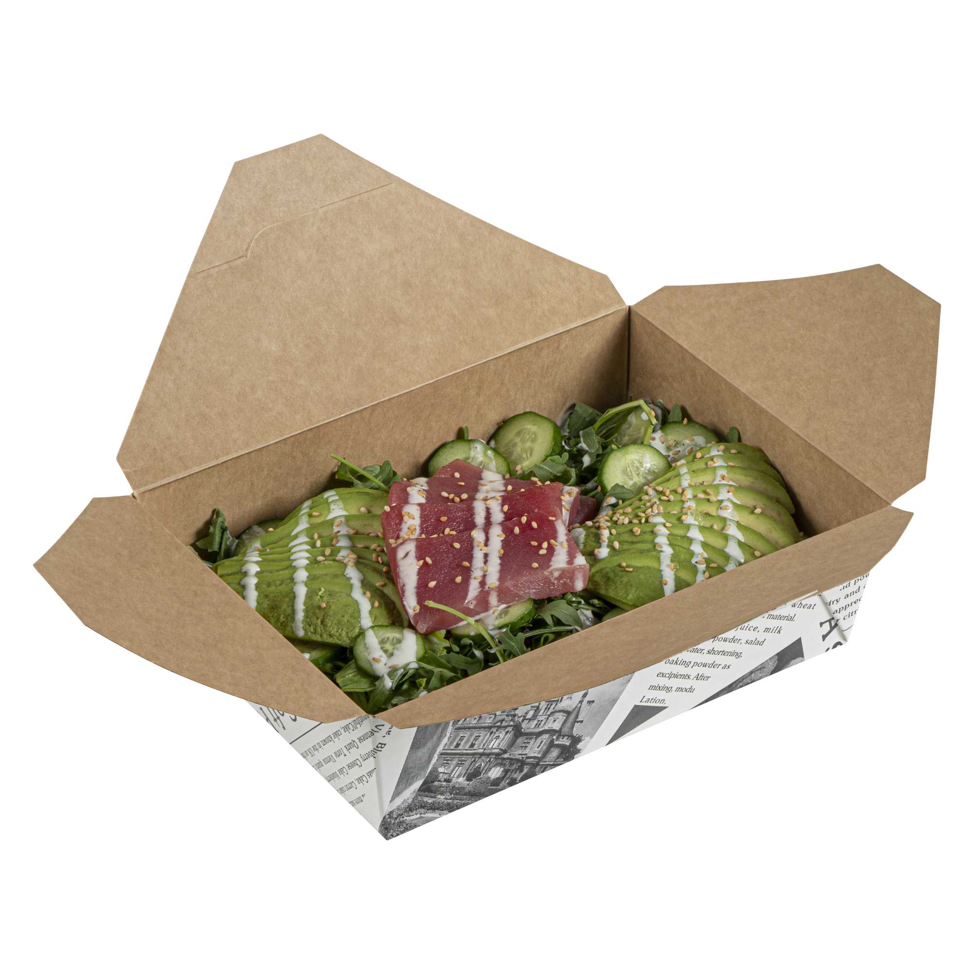 Bio Tek 71 oz Rectangle Newsprint Paper #3 Bio Box Take Out Container - 8 1/2" x 6 1/4" x 2 1/2" - 200 count box