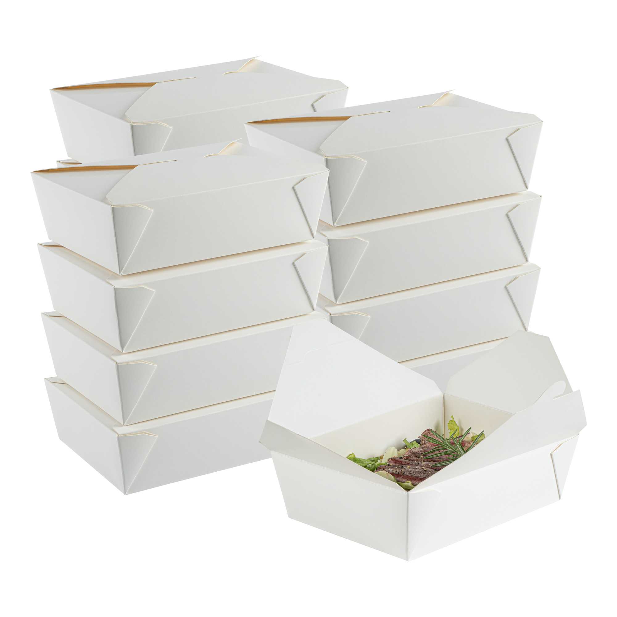 Bio Tek 71 oz Rectangle White Paper #3 Bio Box Take Out Container - 8 1/2" x 6 1/4" x 2 1/2" - 200 count box