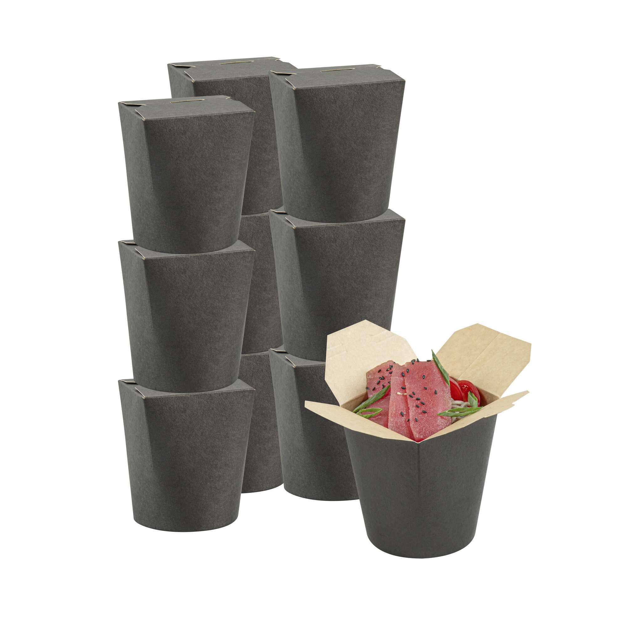 Bio Tek 16 oz Round Black Paper Noodle Take Out Container - 3 1/4" x 3" x 4" - 50 count box