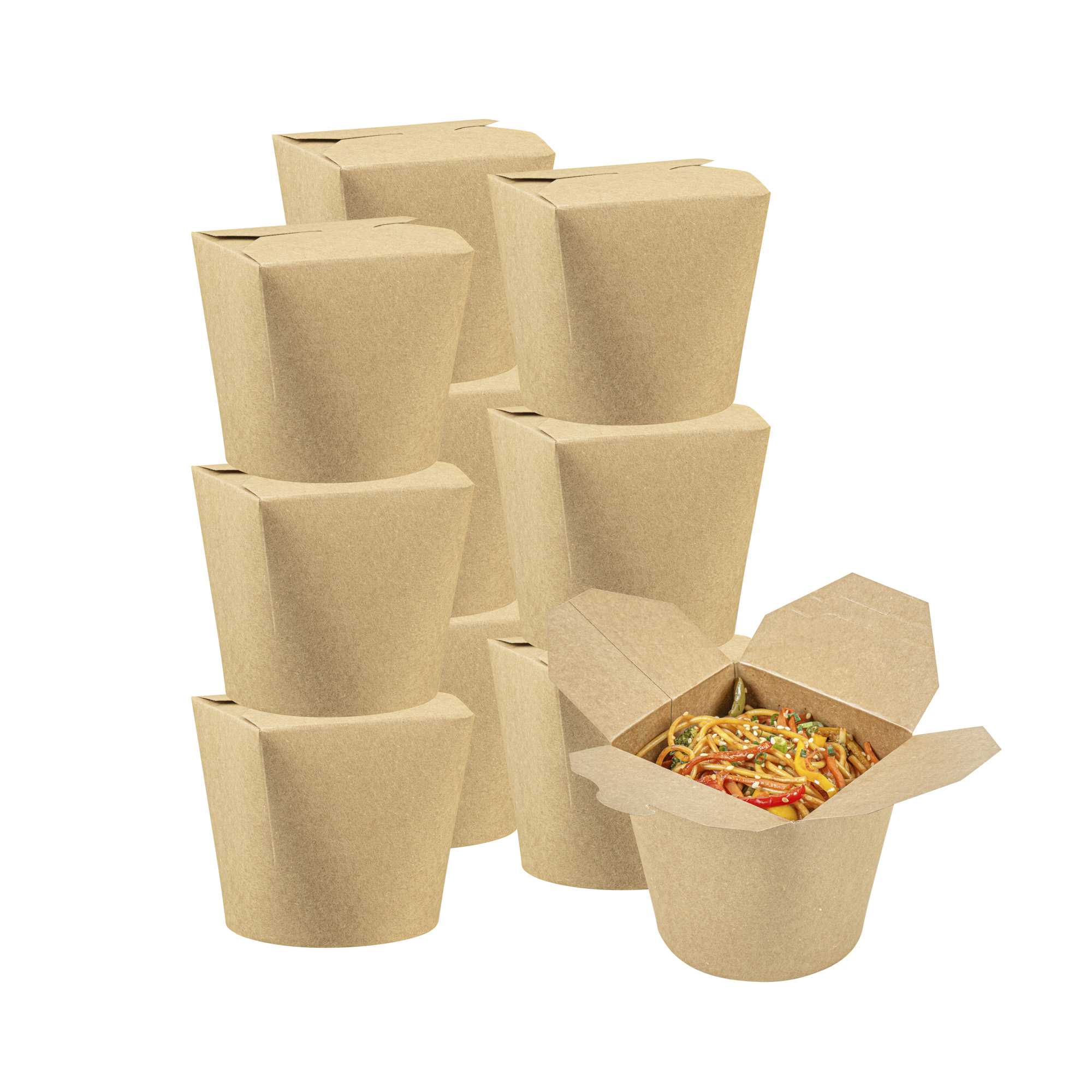Bio Tek 26 oz Round Kraft Paper Noodle Take Out Container - 4" x 3 1/2" x 3 3/4" - 50 count box