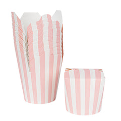 Bio Tek 26 oz Round Pink and White Stripe Paper Noodle Take Out Container - 4
