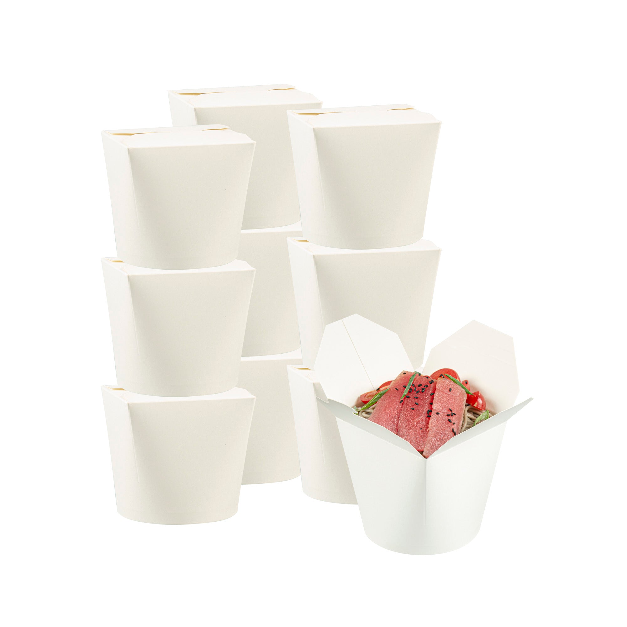 Bio Tek 26 oz Round White Paper Noodle Take Out Container - 4" x 3 1/2" x 3 3/4" - 200 count box