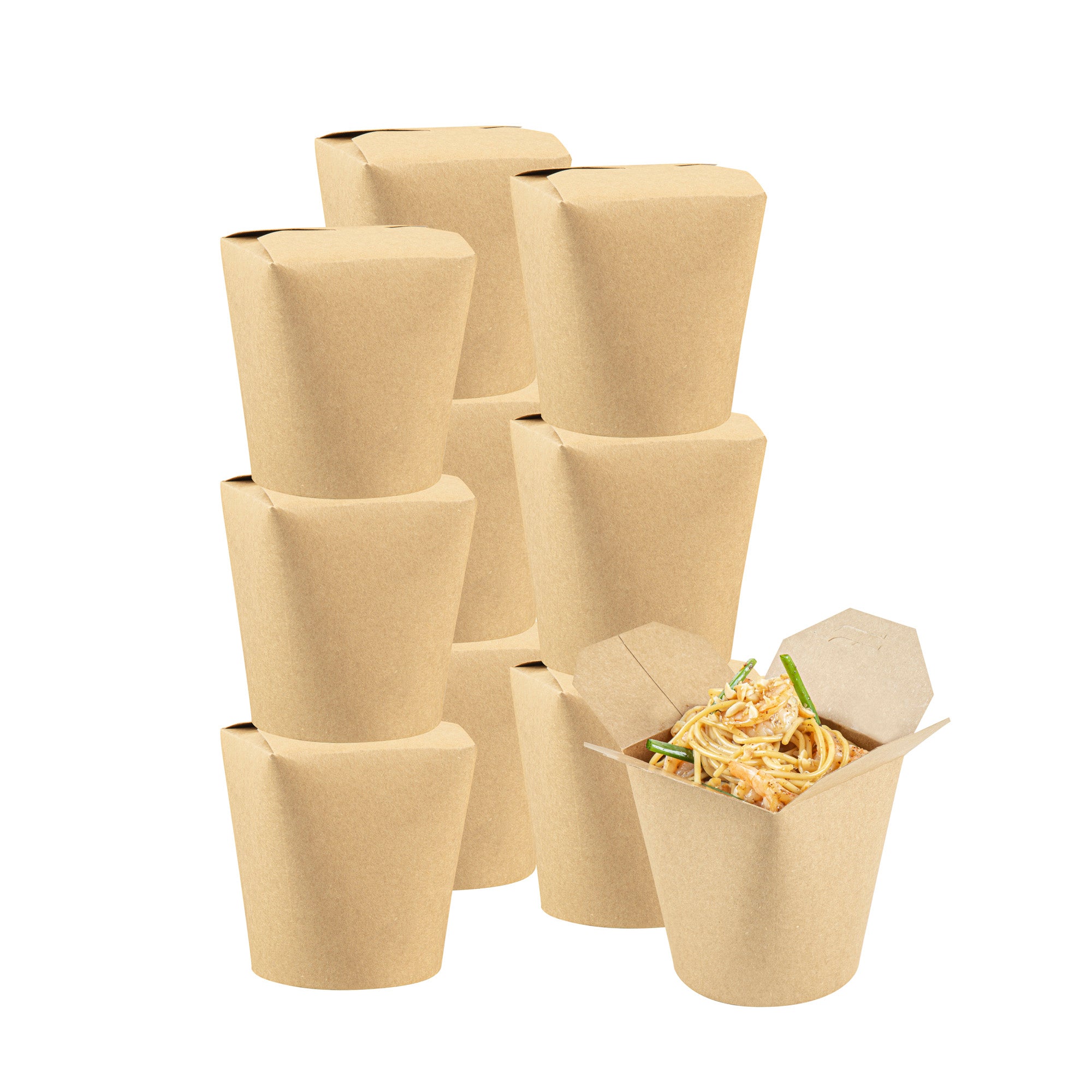 Bio Tek 32 oz Round Kraft Paper Noodle Take Out Container - 4" x 3 1/2" x 4 1/2" - 200 count box