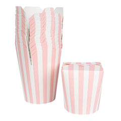 Bio Tek 32 oz Round Pink and White Stripe Paper Noodle Take Out Container - 4