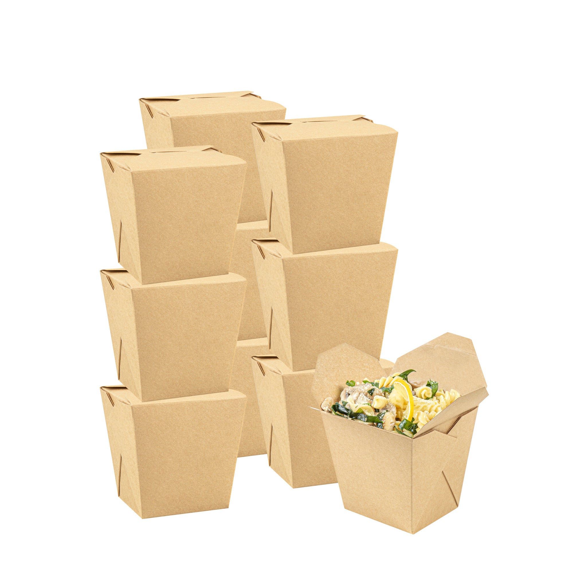 Bio Tek 26 oz Square Kraft Paper Noodle Take Out Container - 4" x 3 1/2" x 4" - 200 count box
