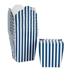 Bio Tek 26 oz Square Blue and White Stripe Paper Noodle Take Out Container - 4