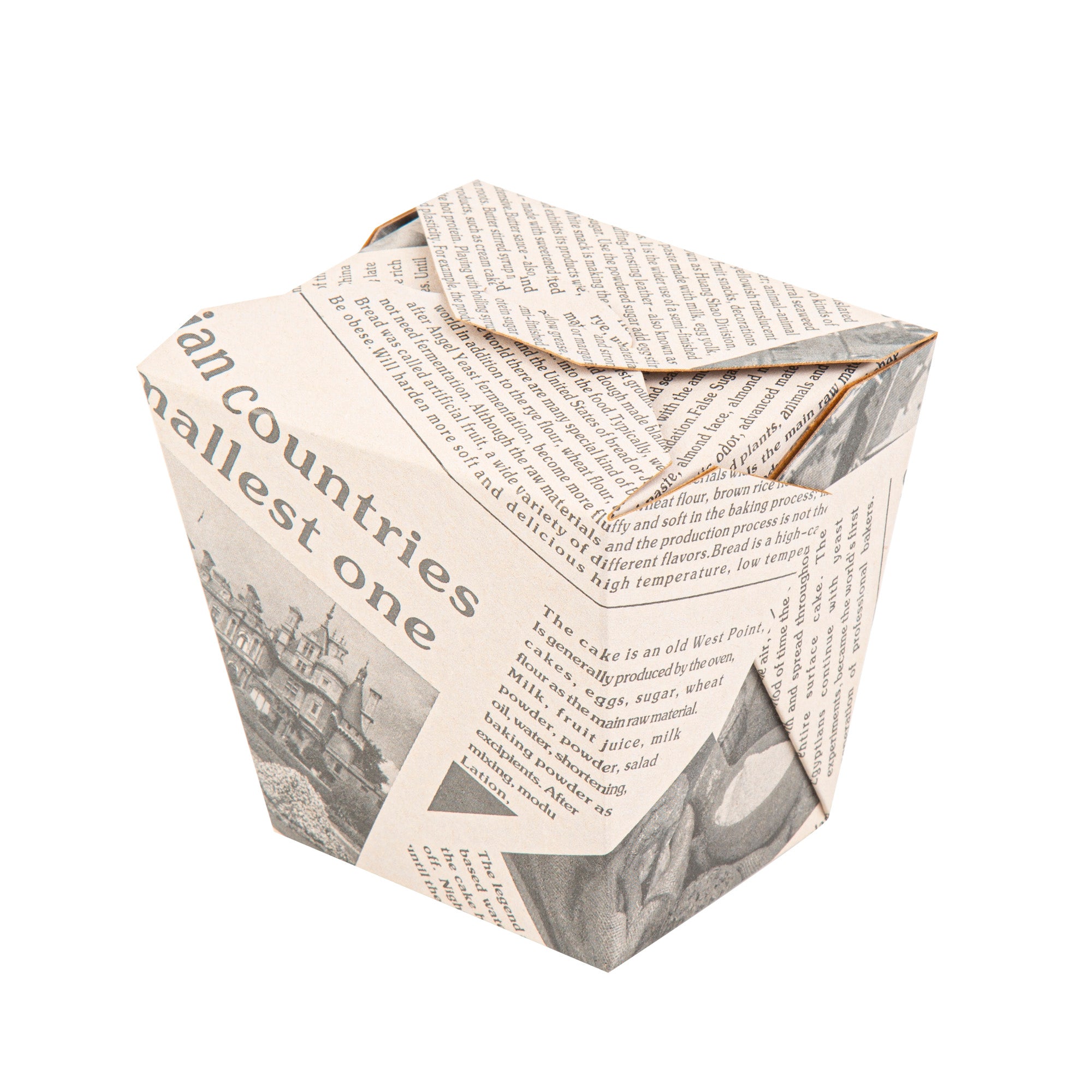 Bio Tek 26 oz Square Newsprint Paper Noodle Take Out Container - 4" x 3 1/2" x 4" - 200 count box