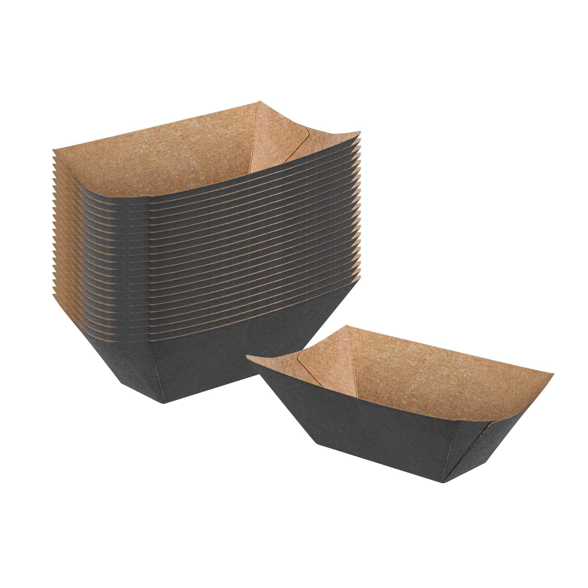 Bio Tek 2 oz Black Paper Food Tray / Boat - 3 1/4" x 2 1/4" x 1 1/4" - 400 count box