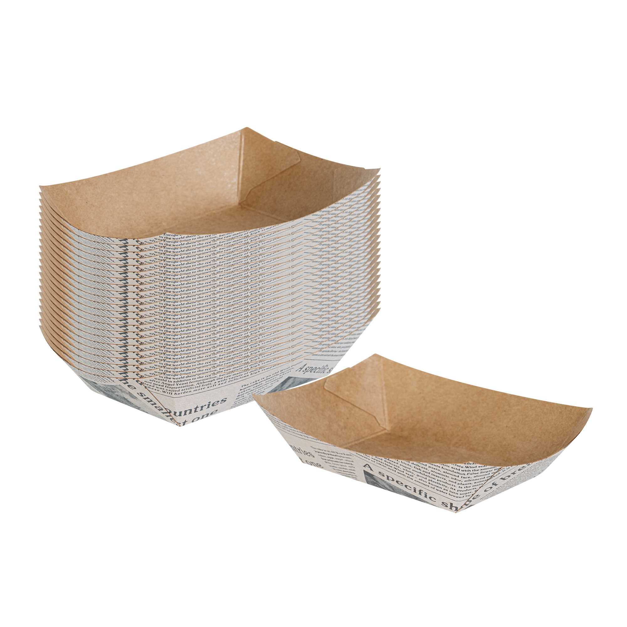 Bio Tek 4 oz Newsprint Paper #25 Food Tray / Boat - 3" x 2" x 1" - 50 count box