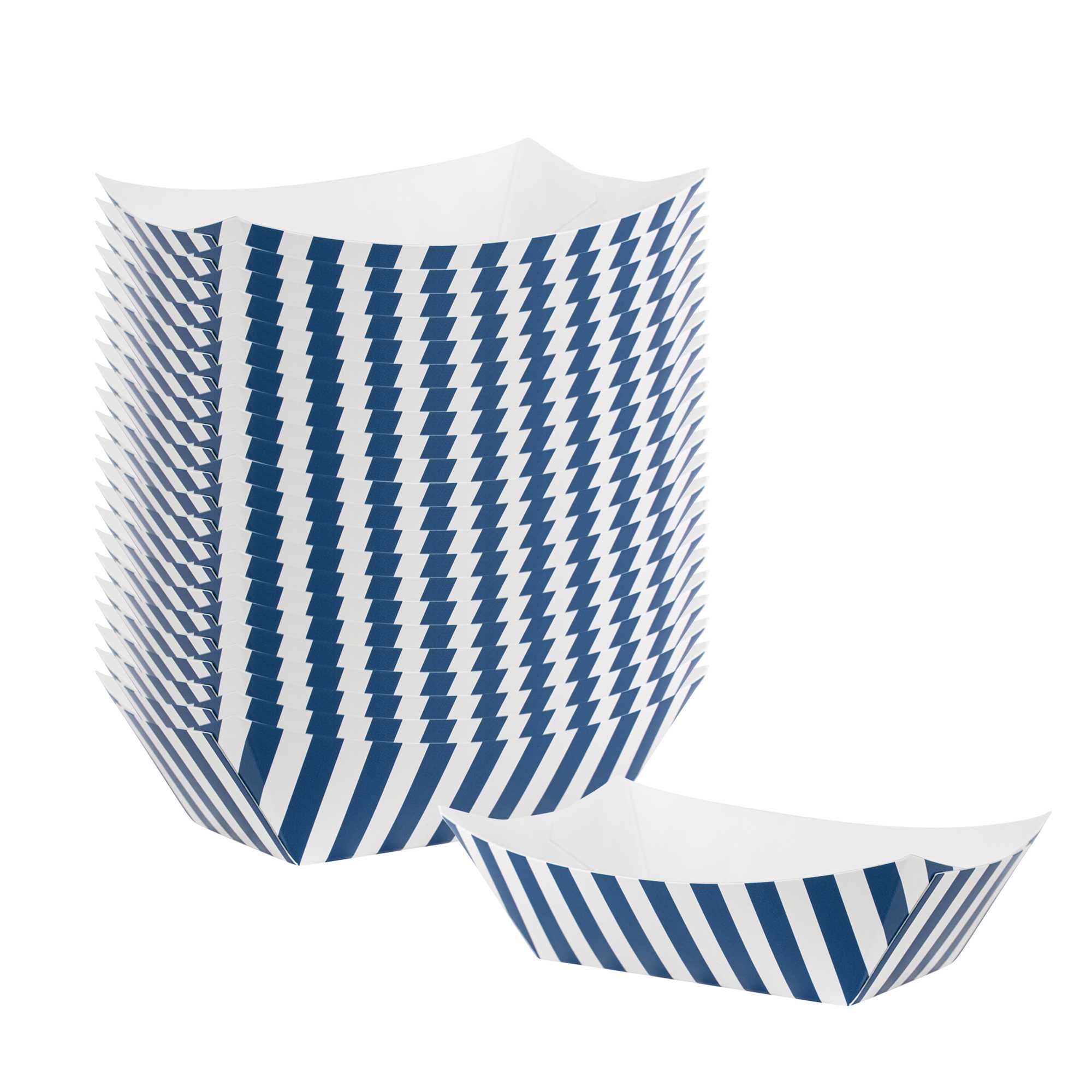 Bio Tek 6 oz Blue and White Stripe Paper #40 Food Tray / Boat - 3 1/4" x 2" x 1 1/2" - 400 count box
