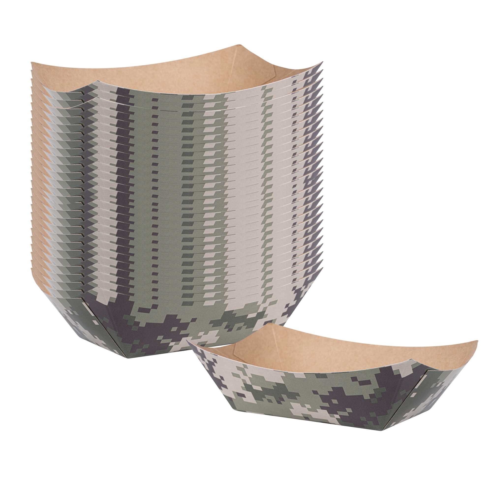 Bio Tek 6 oz Camouflage Paper #40 Food Tray / Boat - 3 1/4" x 2" x 1 1/2" - 400 count box