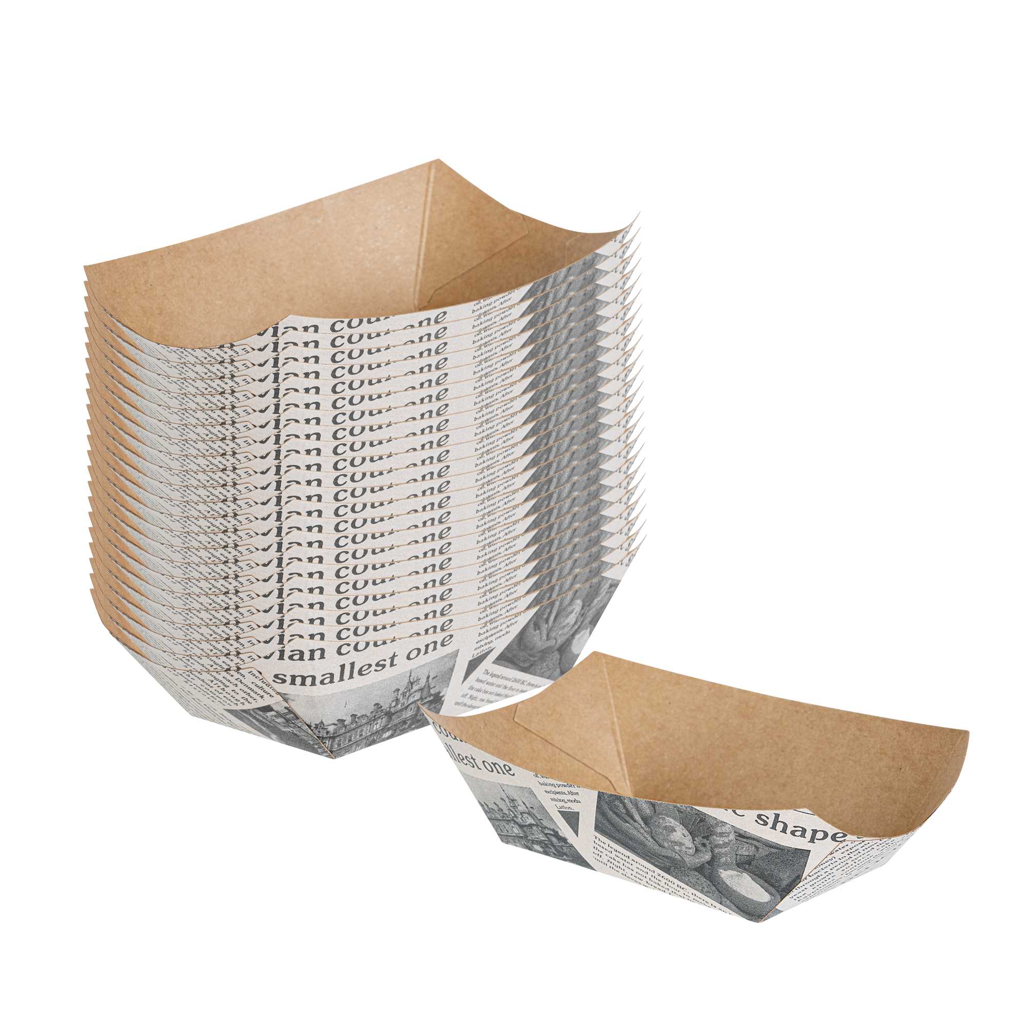 Bio Tek 6 oz Newsprint Paper #40 Food Tray / Boat - 3 1/4" x 2" x 1 1/2" - 400 count box